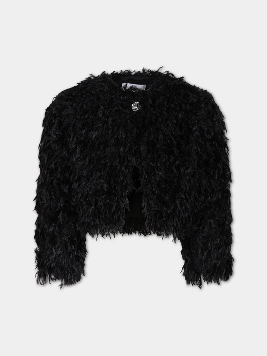 Ecopelliccia nera per bambina con piume,Monnalisa,71B102 2365 0050