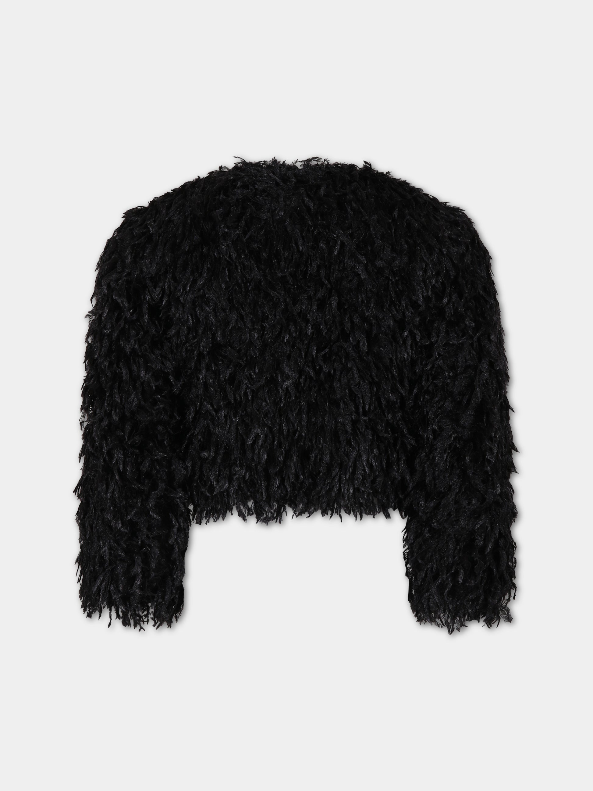 Ecopelliccia nera per bambina con piume,Monnalisa,71B102 2365 0050