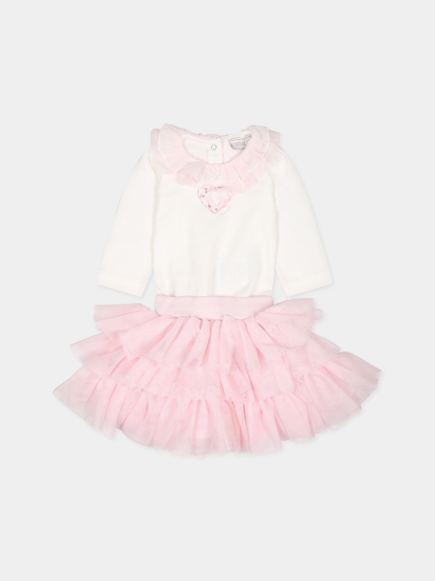 Completo bianco per neonata con cuore e logo,Monnalisa,35B502 2004 0191