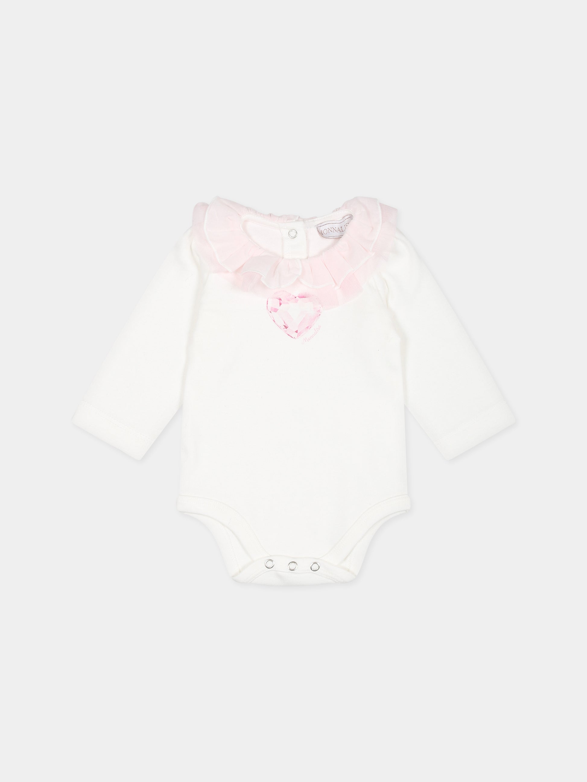 Completo bianco per neonata con cuore e logo,Monnalisa,35B502 2004 0191