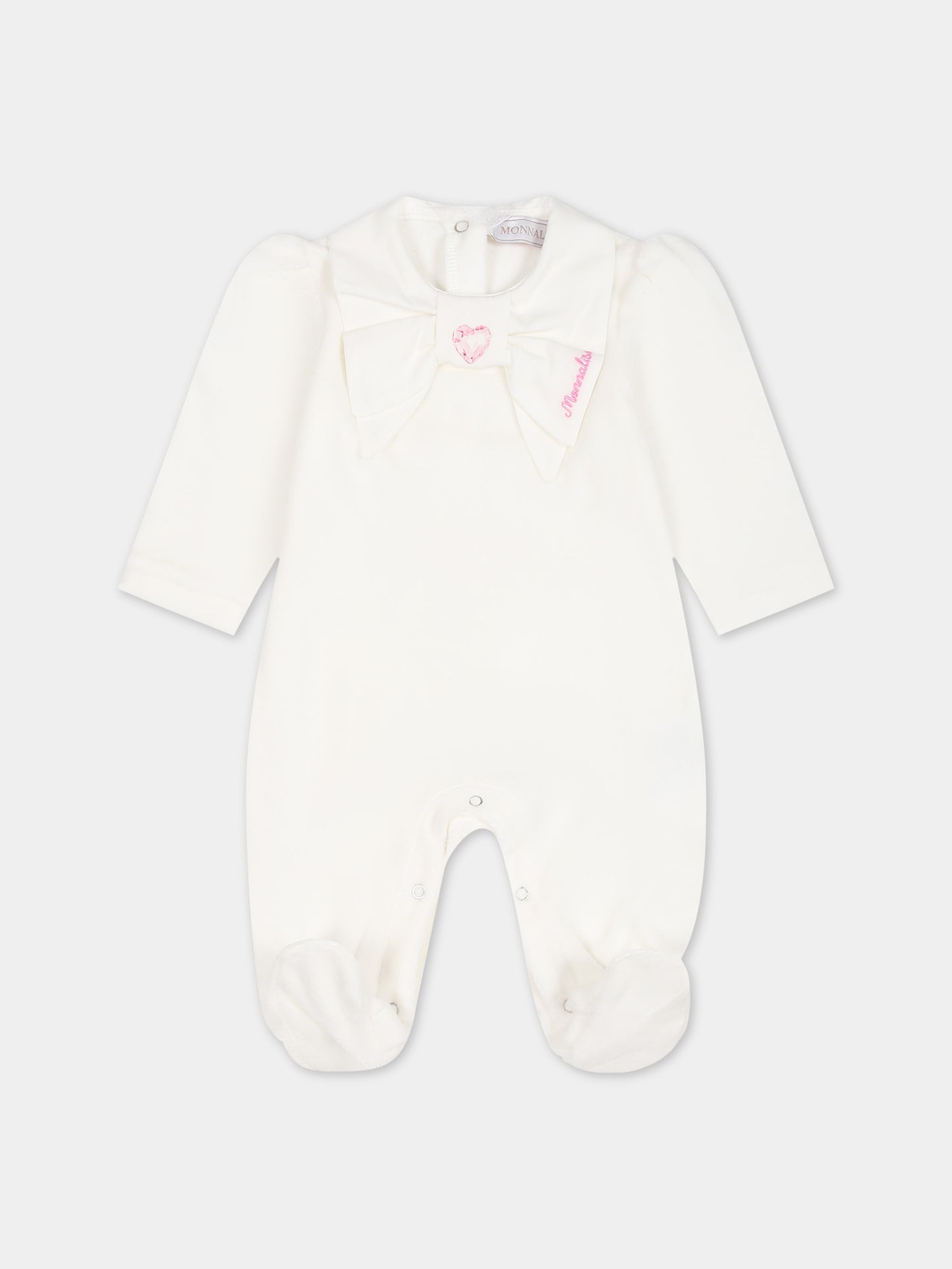 Tutina bianca per neonata con logo e cuore,Monnalisa,35B202 2009 0001