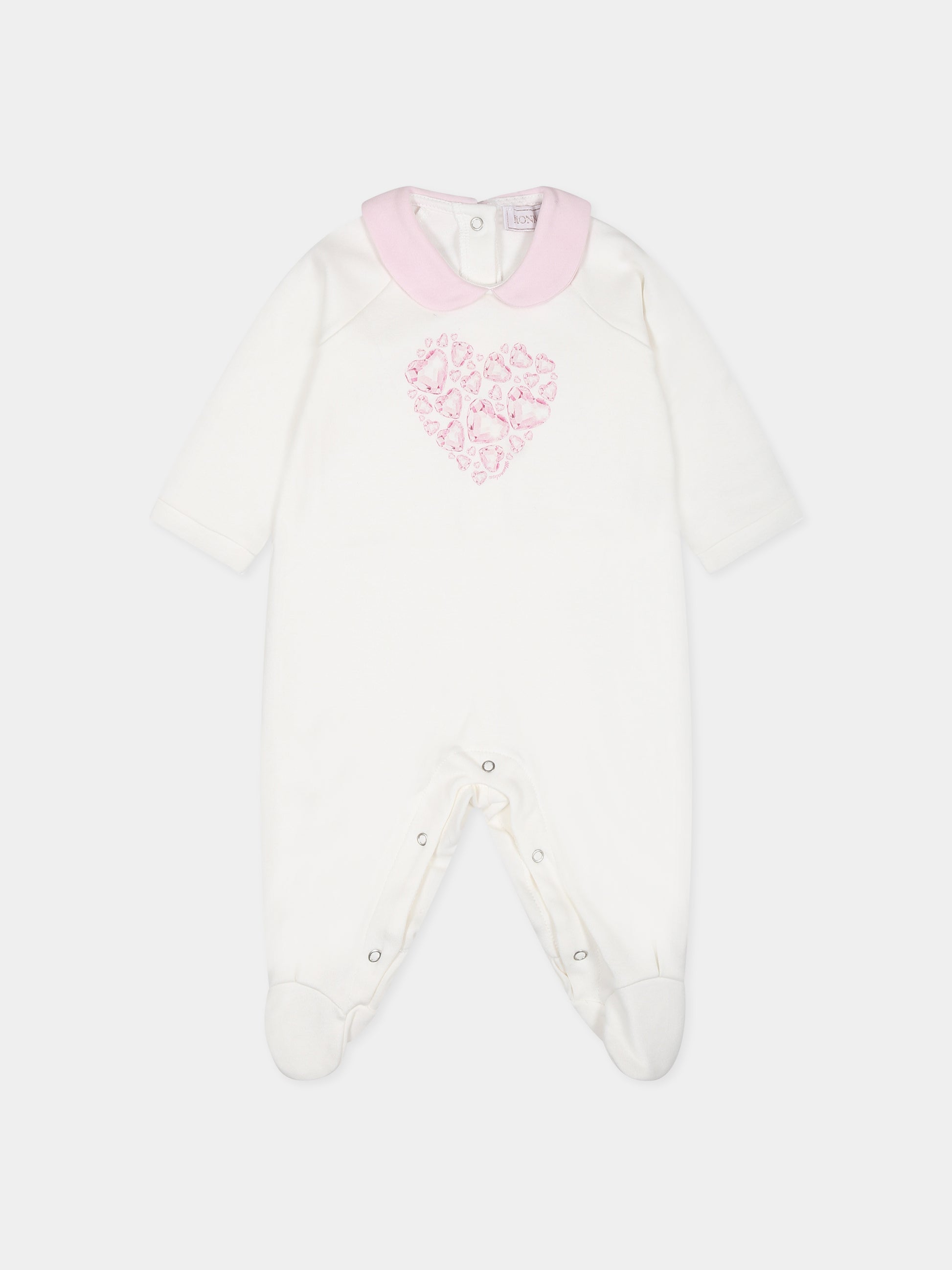 Tutina bianca per neonata con logo e cuori,Monnalisa,35B201 2004 0001