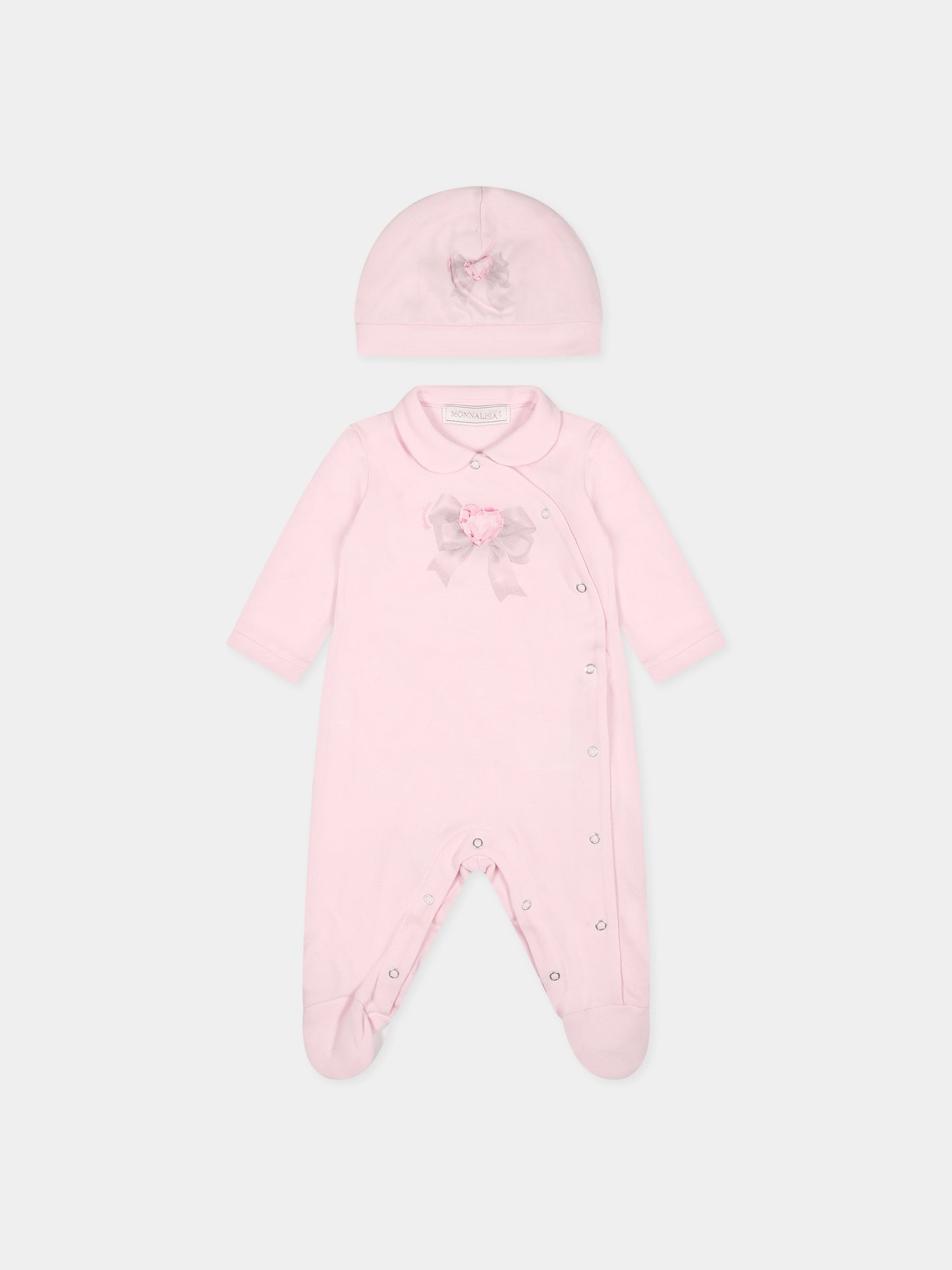 Set rosa per neonata con cuore e logo,Monnalisa,35B503 2004 0091