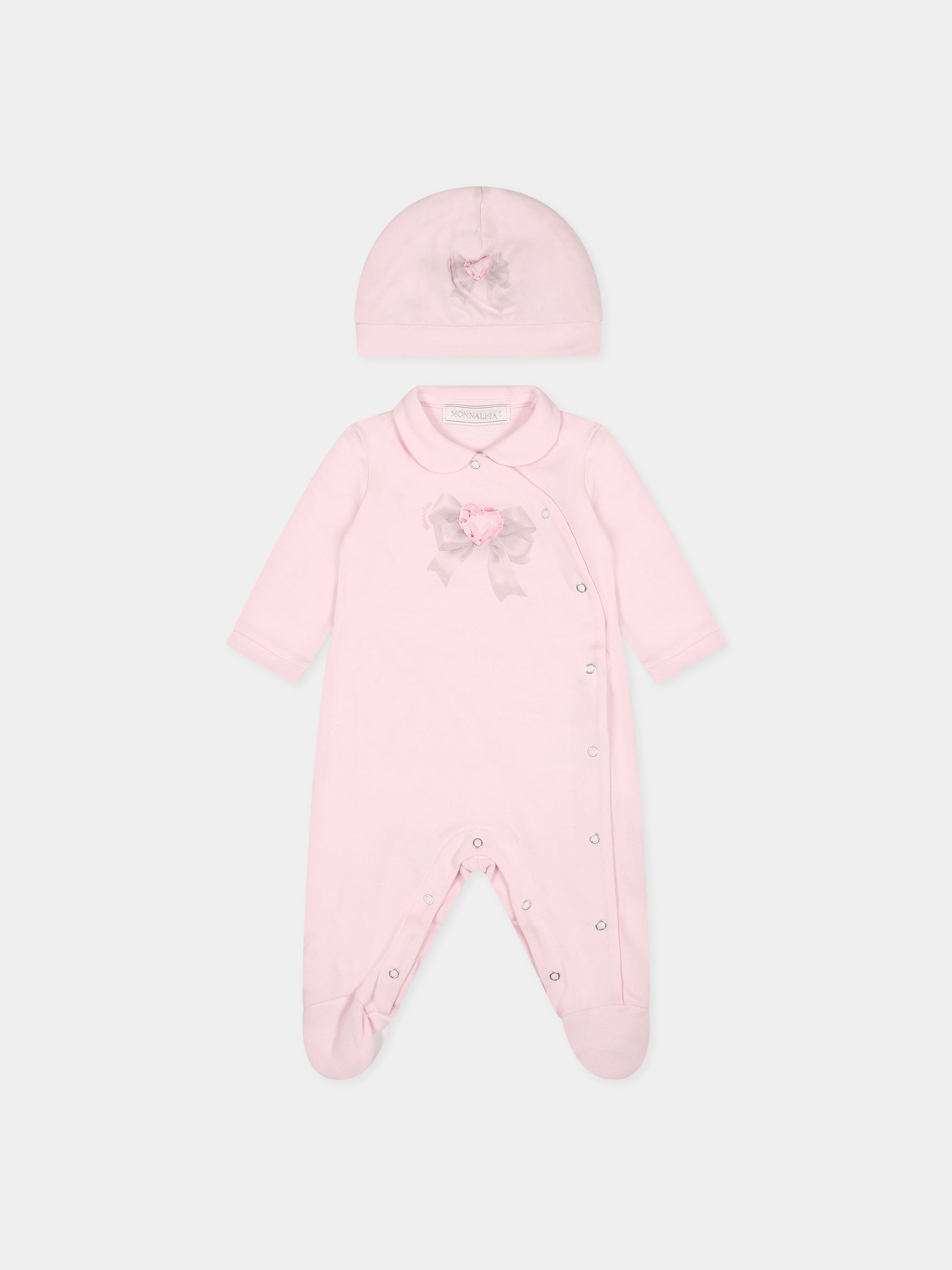 Set rosa per neonata con cuore e logo,Monnalisa,35B503 2004 0091
