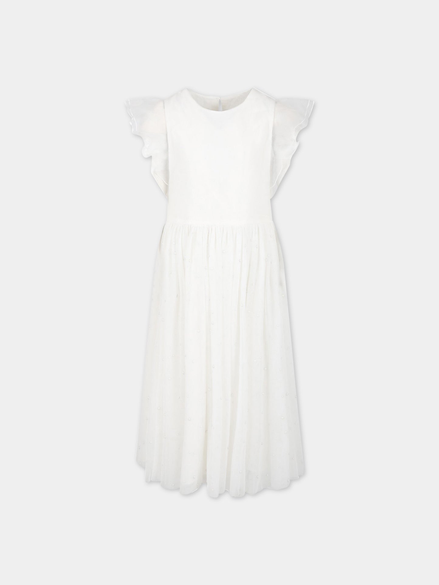 Vestito bianco per bambina con strass,Charabia,S12320 117