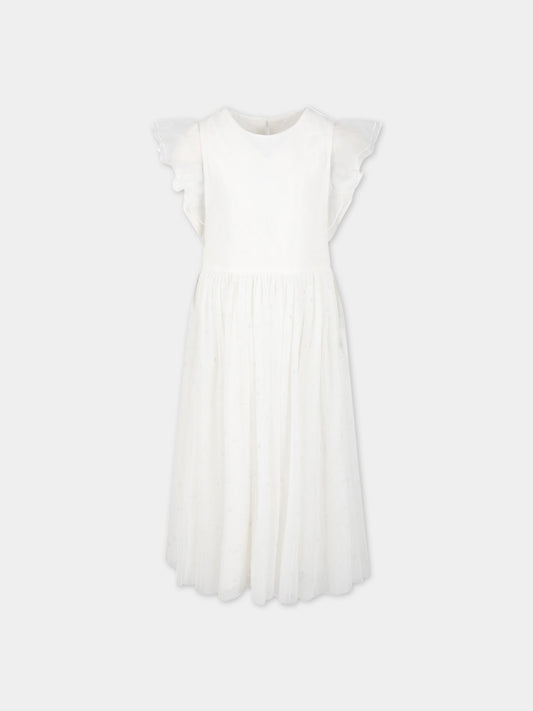 Vestito bianco per bambina con strass,Charabia,S12320 117