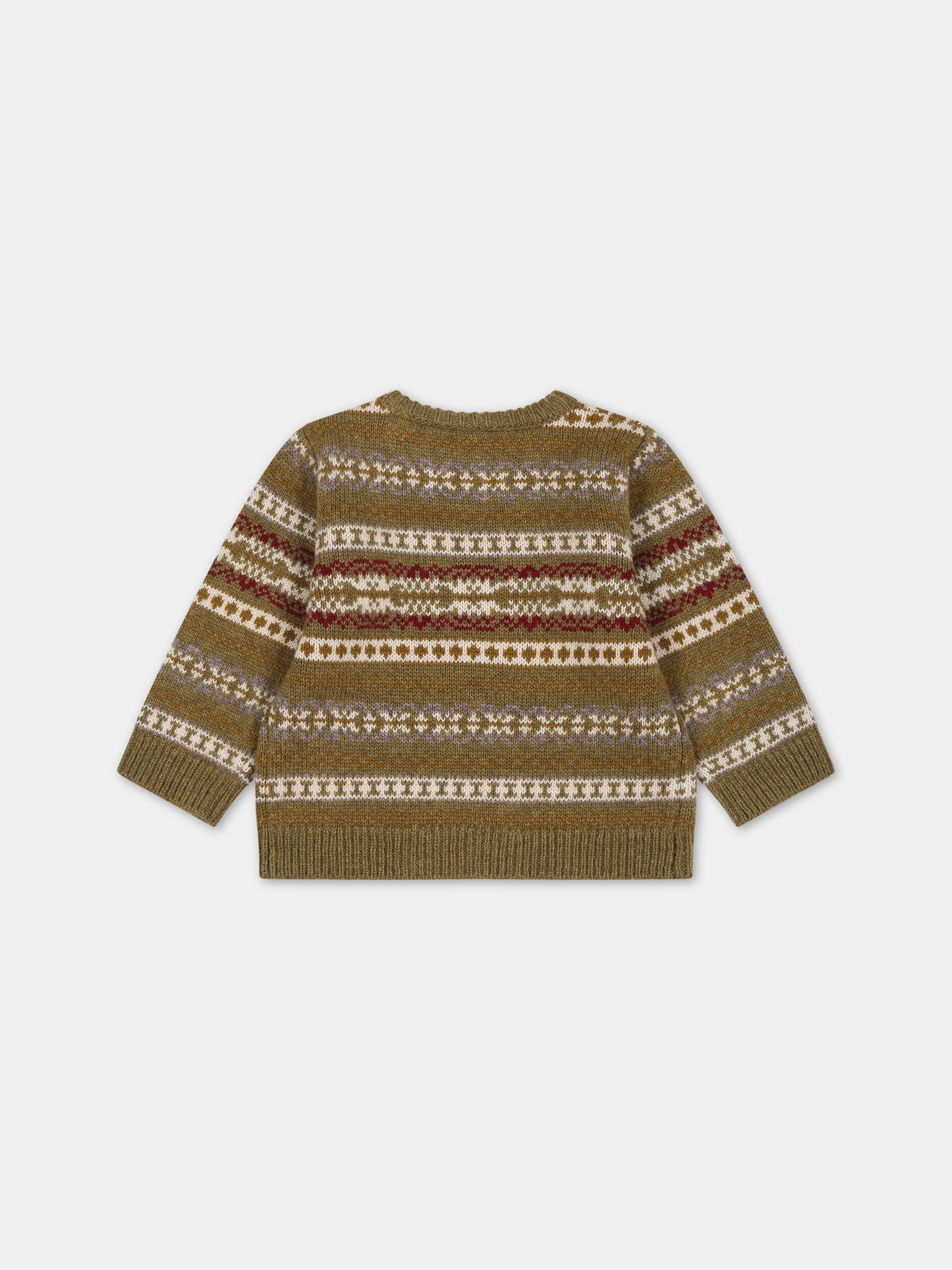 Maglione verde per neonato con ricami jacquard,Bonpoint,W03YJUK00100 945