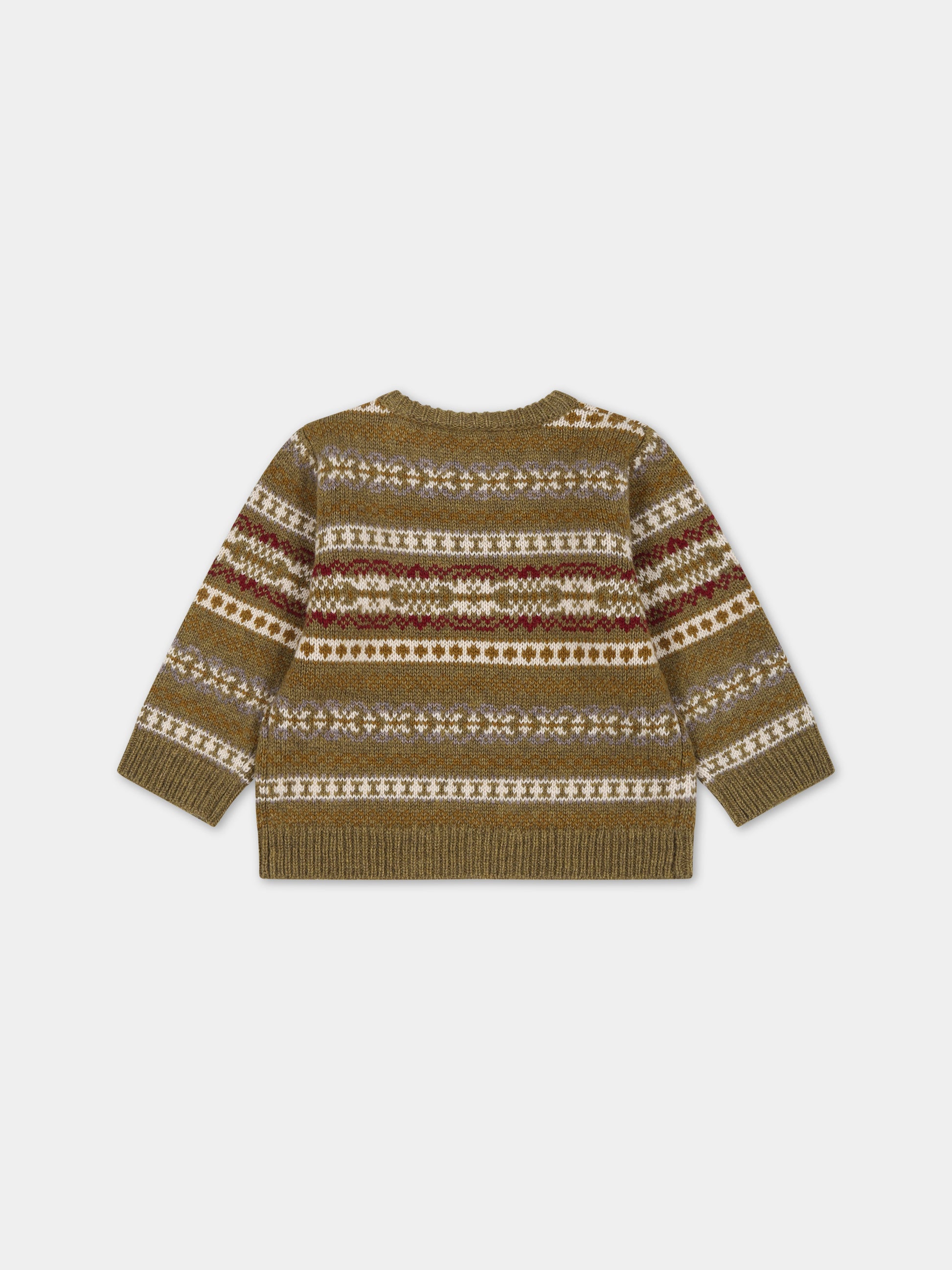 Maglione verde per neonato con ricami jacquard,Bonpoint,W03YJUK00100 945