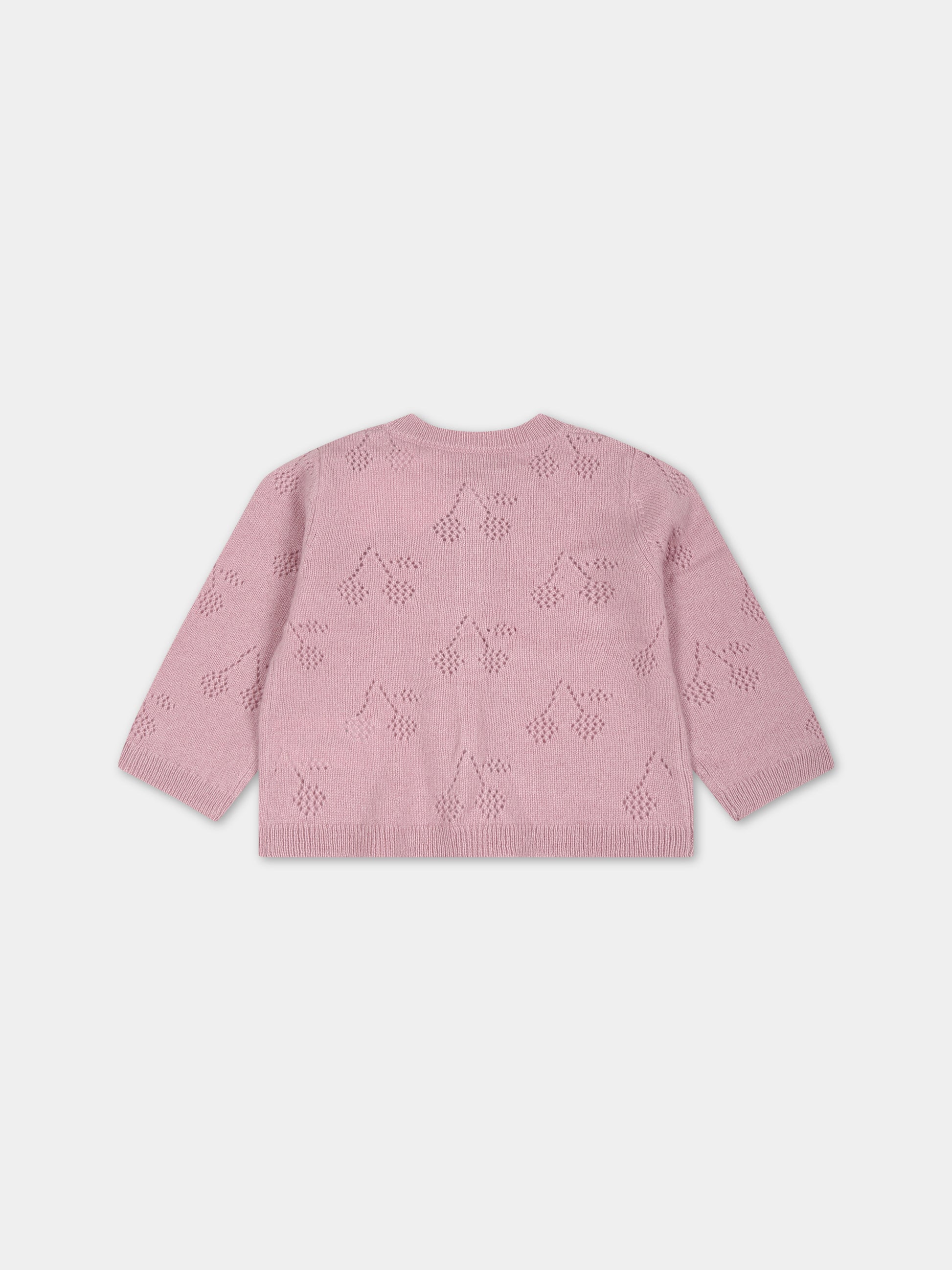 Cardigan rosa per neonata con ciliege,Bonpoint,W03XCAK00104 029C