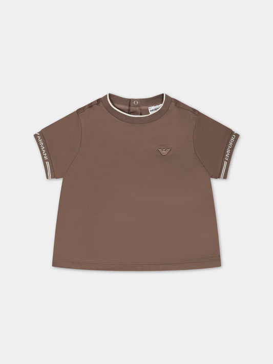 T-shirt marrone per neonato con logo,Armani Junior,6RHT87 1JUVZ 0488