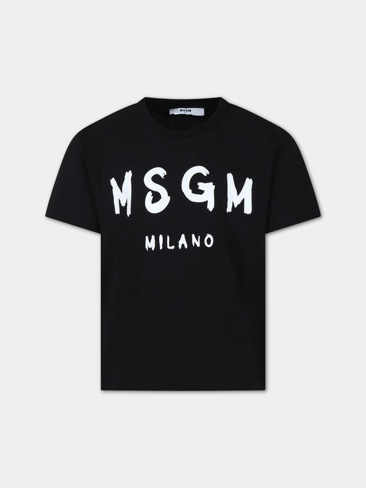 T-shirt nera per bambino con logo,Msgm Kids,F3MSJUTH011 110
