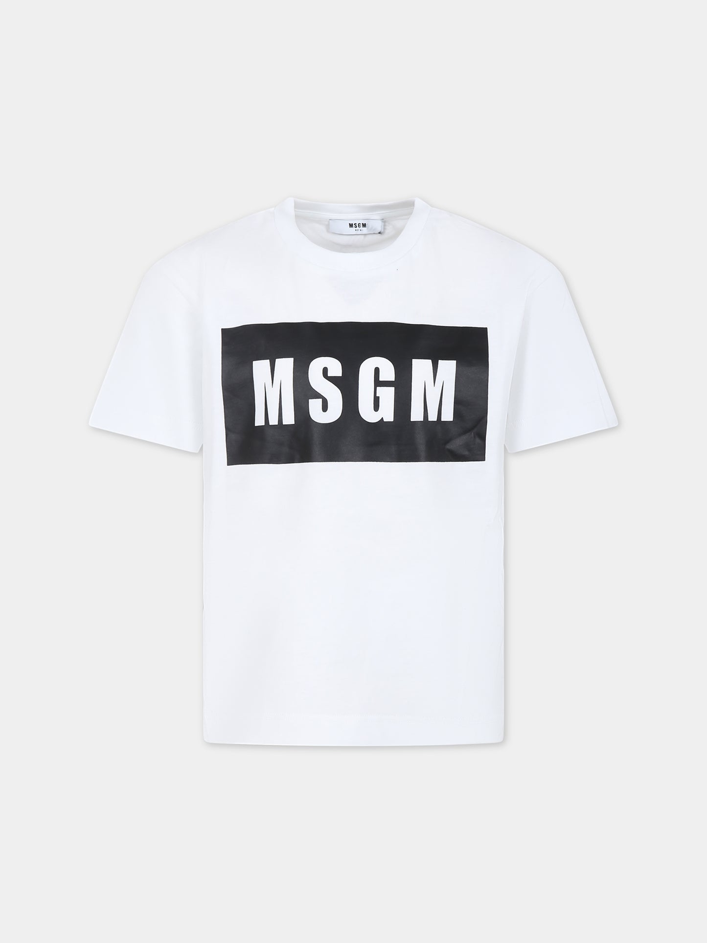 T-shirt bianca per bambino con logo,Msgm Kids,F3MSJUTH009 001