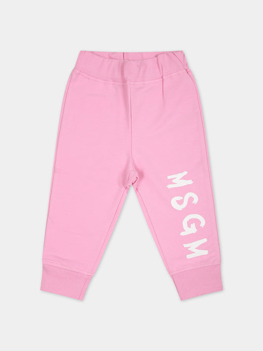 Pantaloni rosa per neonata con logo,Msgm Kids,F3MSUNFP042 042