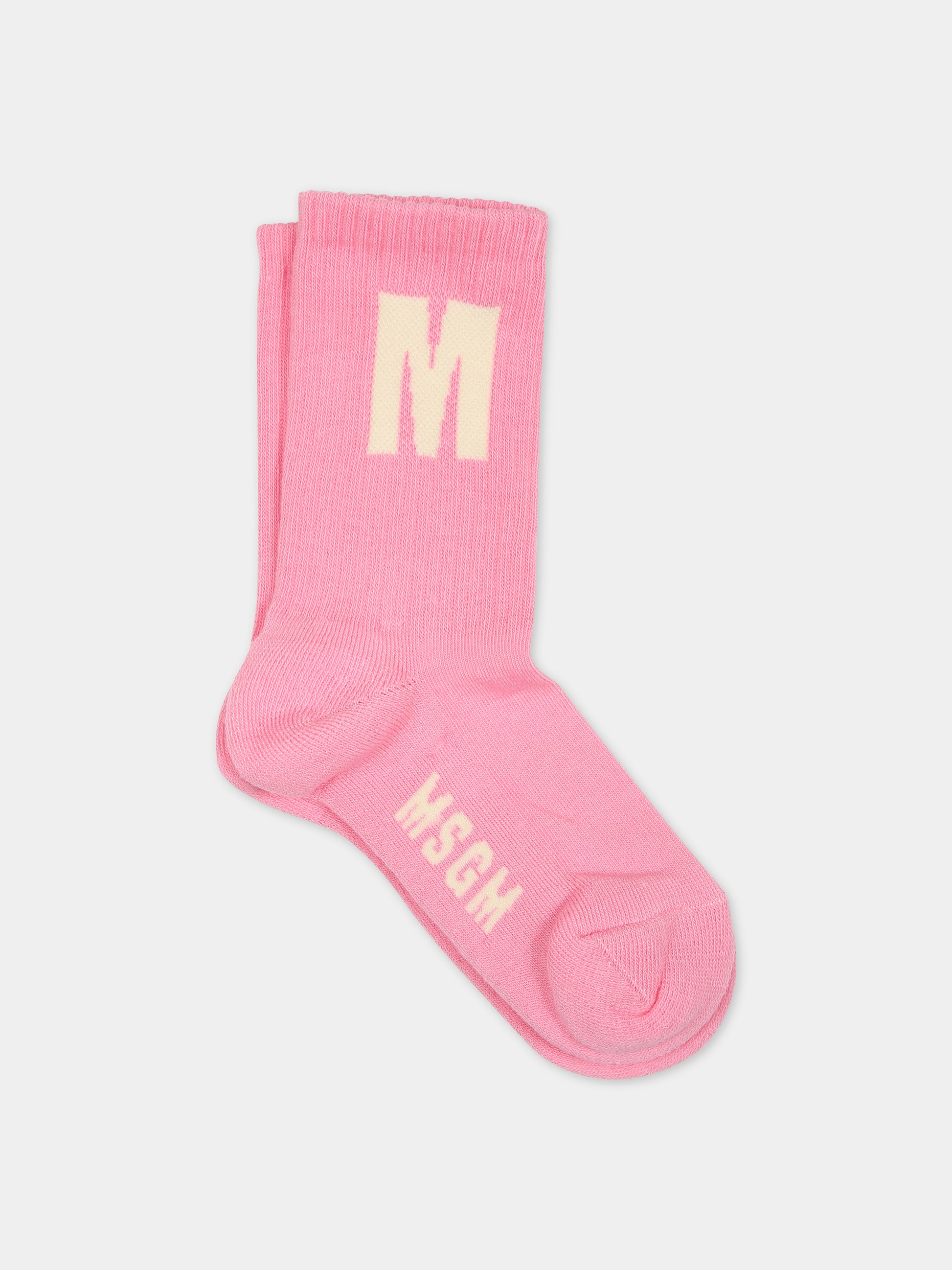 Calze rosa per bambina con logo,Msgm Kids,F3MSJUSO036 042