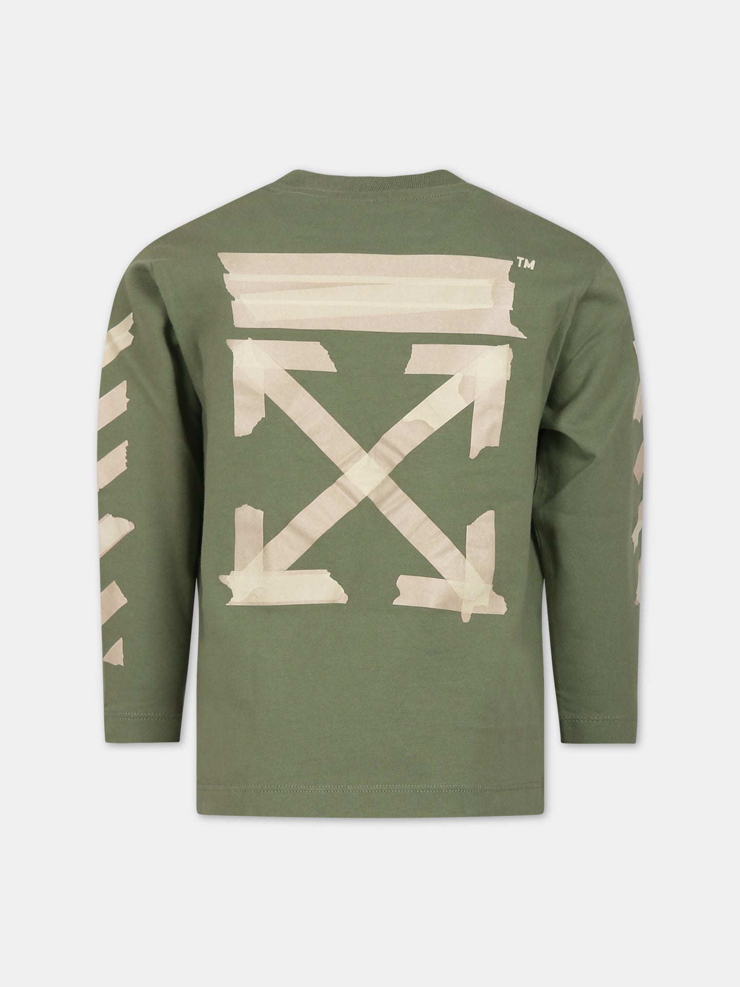 T-shirt verde per bambino con logo,Off White,OBAB001F23JER0065610