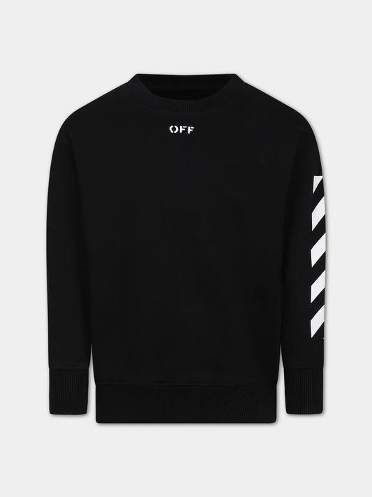 Felpa nera per bambini con logo,Off White,OBBA001F23FLE0091001