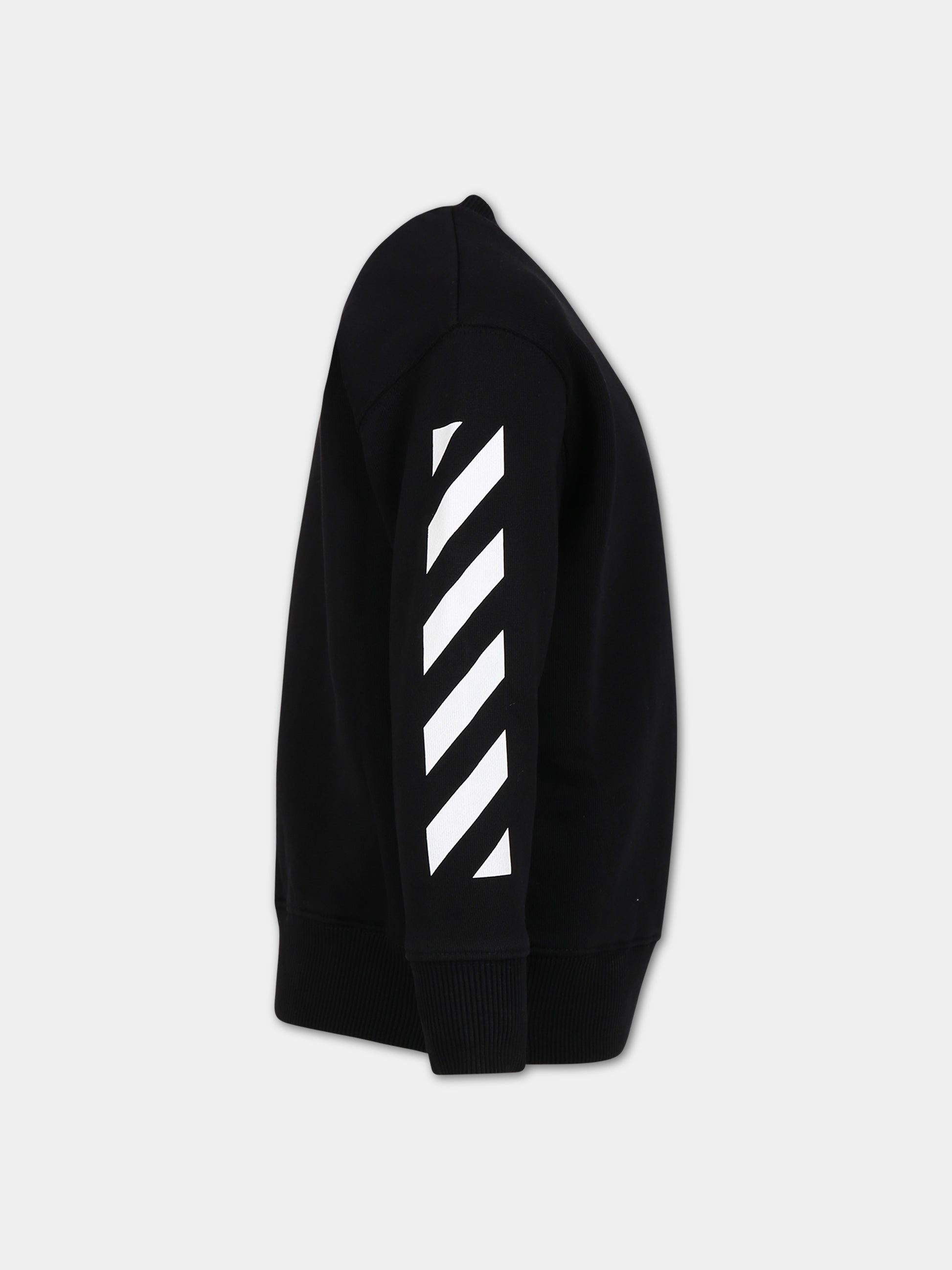 Felpa nera per bambini con logo,Off White,OBBA001F23FLE0091001