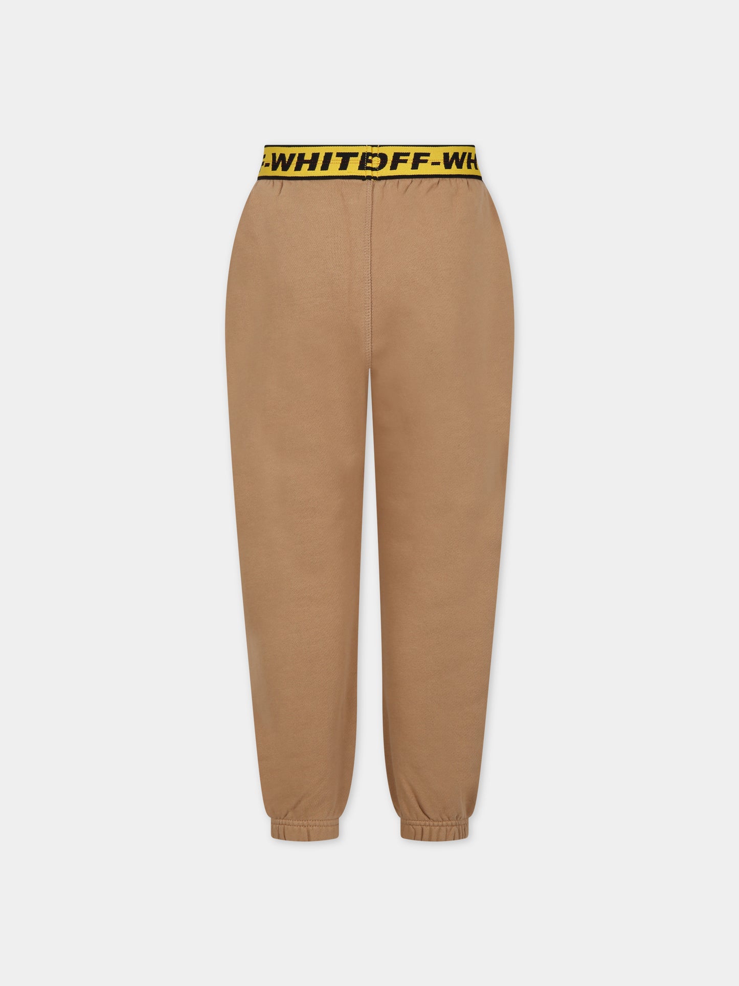Pantaloni marroni per bambino con logo,Off White,OBCH003F23FLE0016318