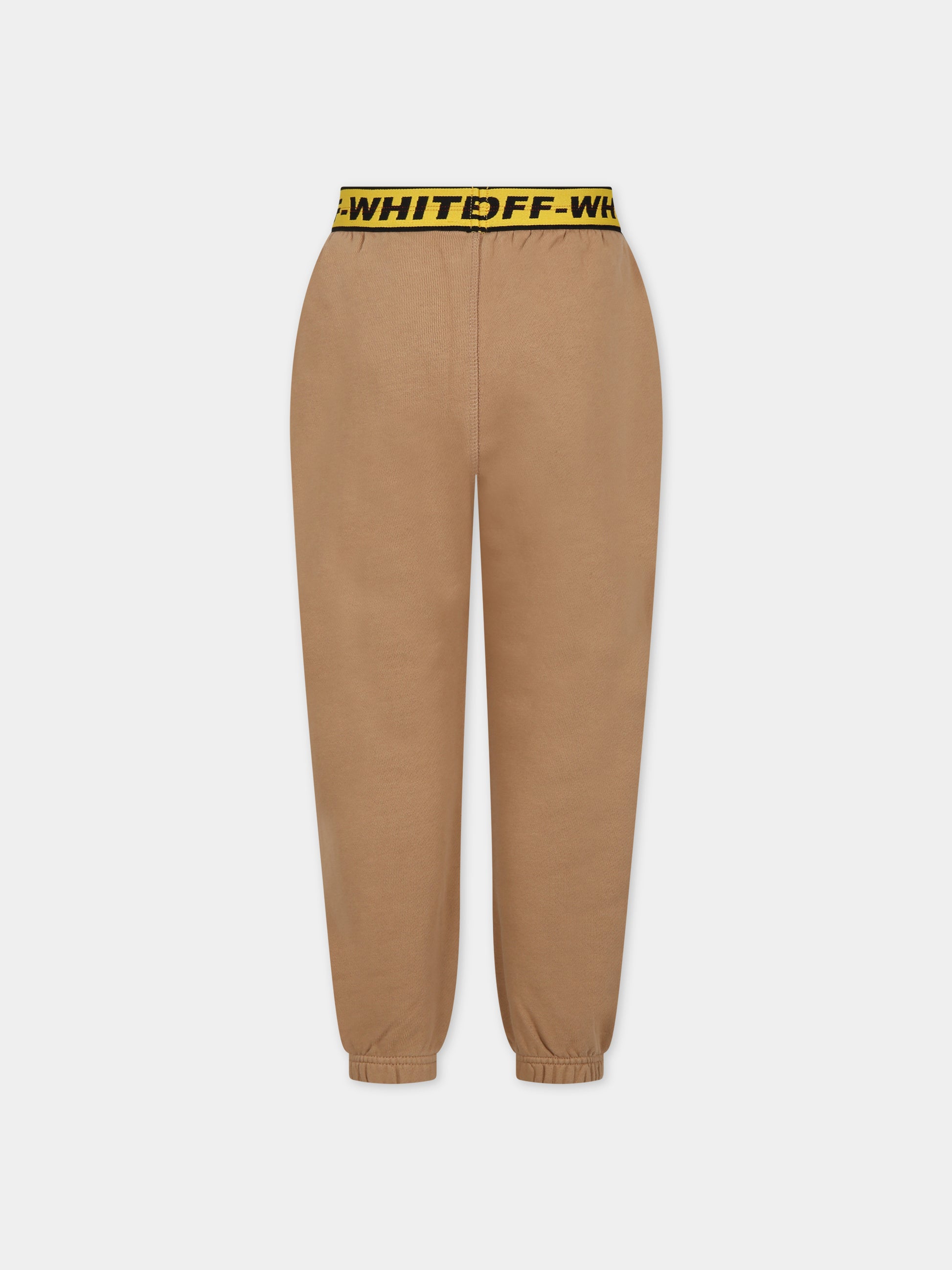 Pantaloni marroni per bambino con logo,Off White,OBCH003F23FLE0016318