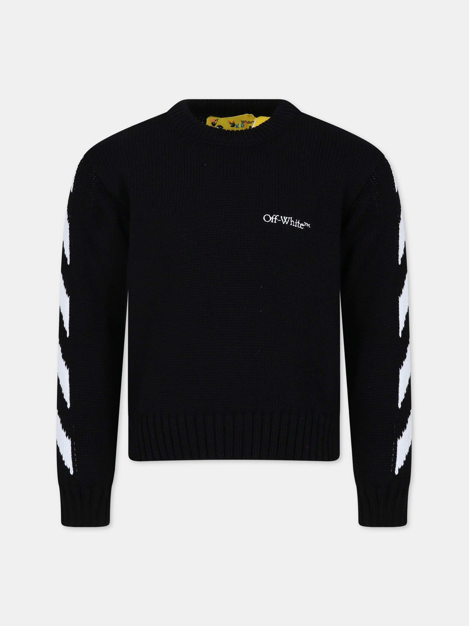 Maglione nero per bambini con logo,Off White,OBHE001F23KNI0011001