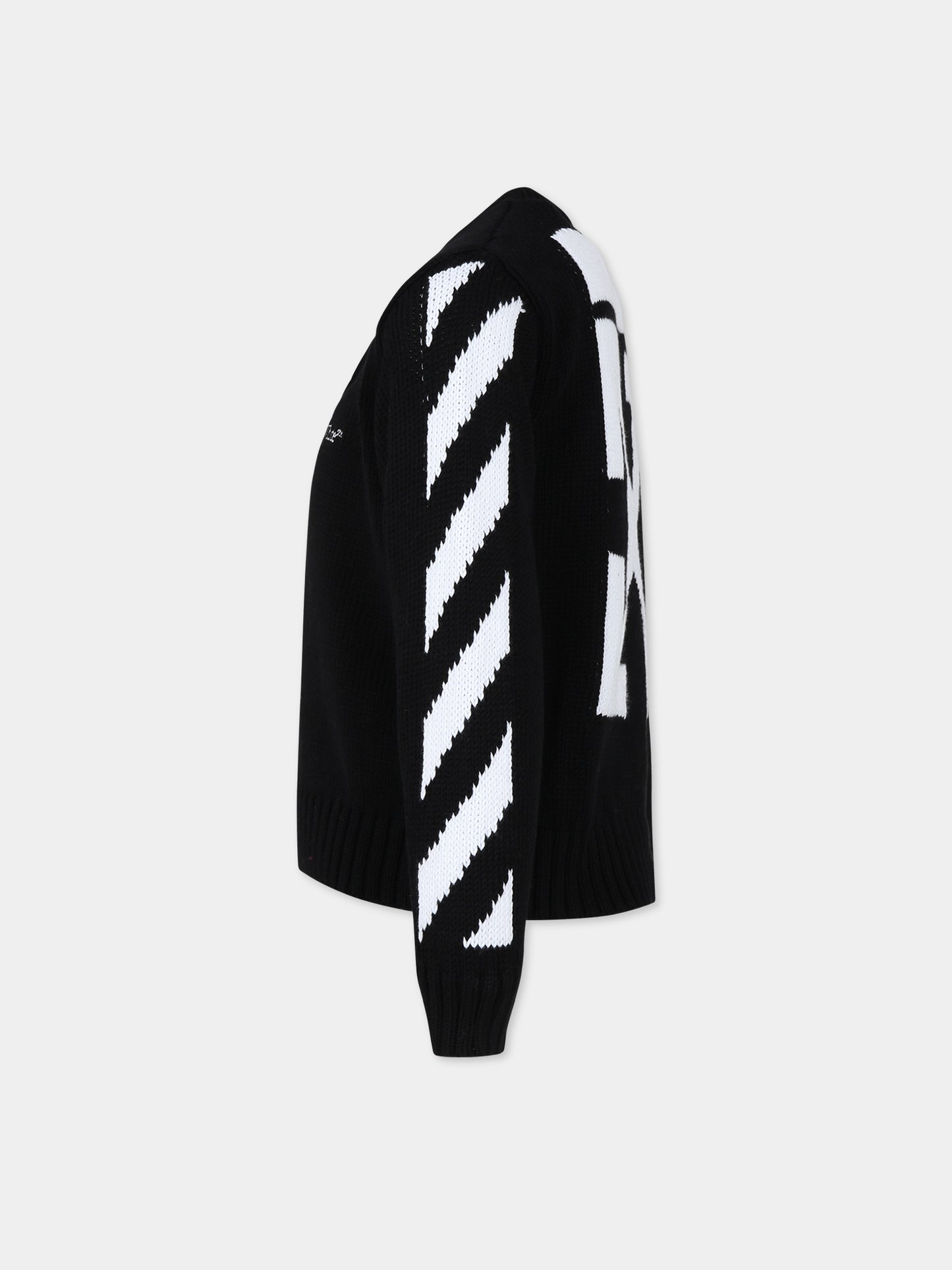 Maglione nero per bambini con logo,Off White,OBHE001F23KNI0011001