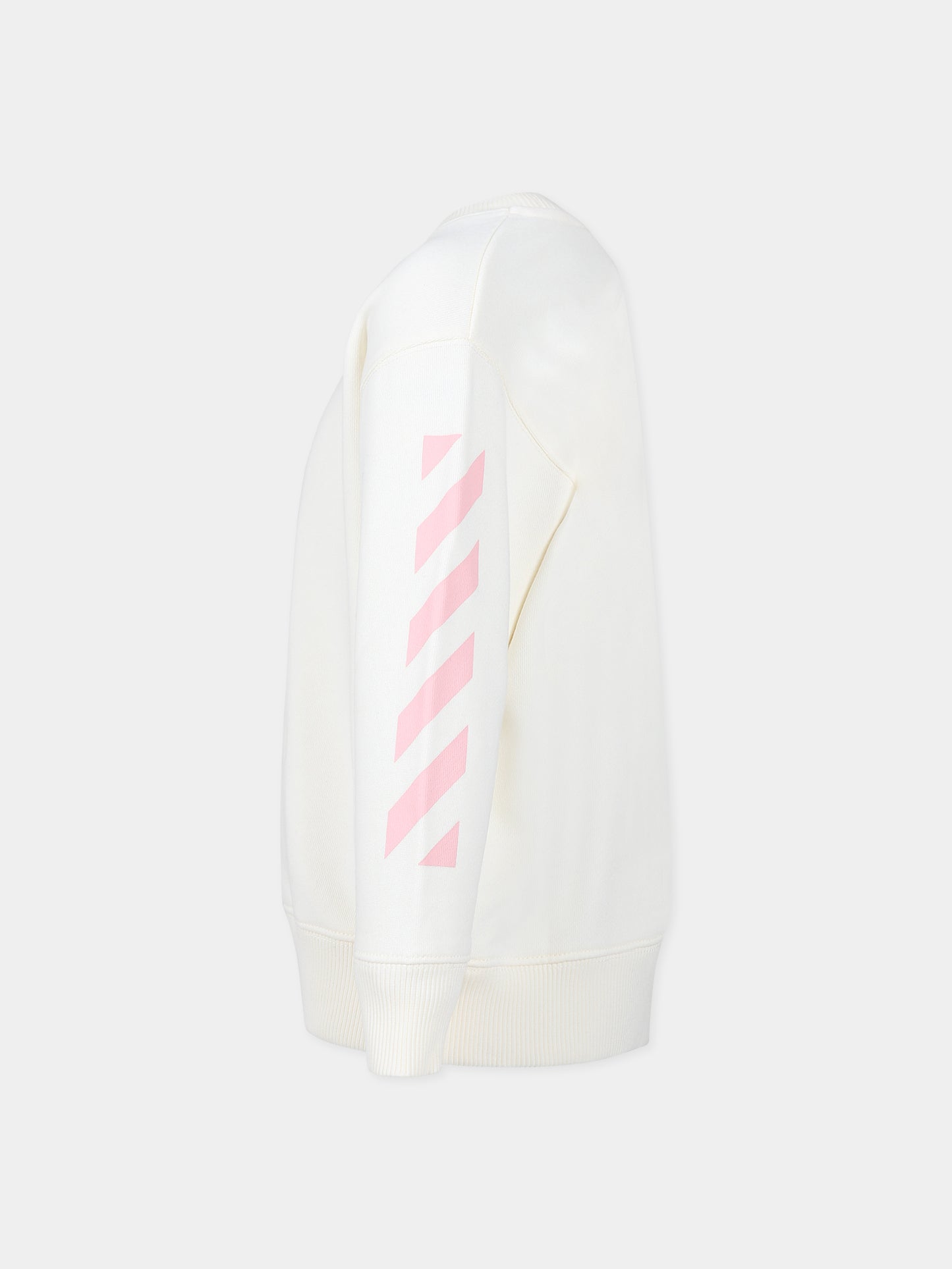 Felpa bianca per bambina con logo,Off White,OGBA001F23FLE0020330
