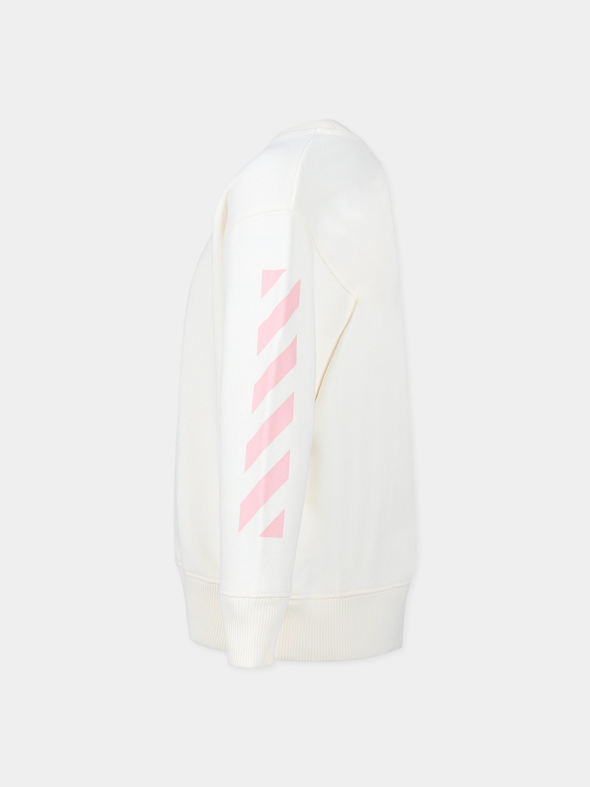 Felpa bianca per bambina con logo,Off White,OGBA001F23FLE0020330