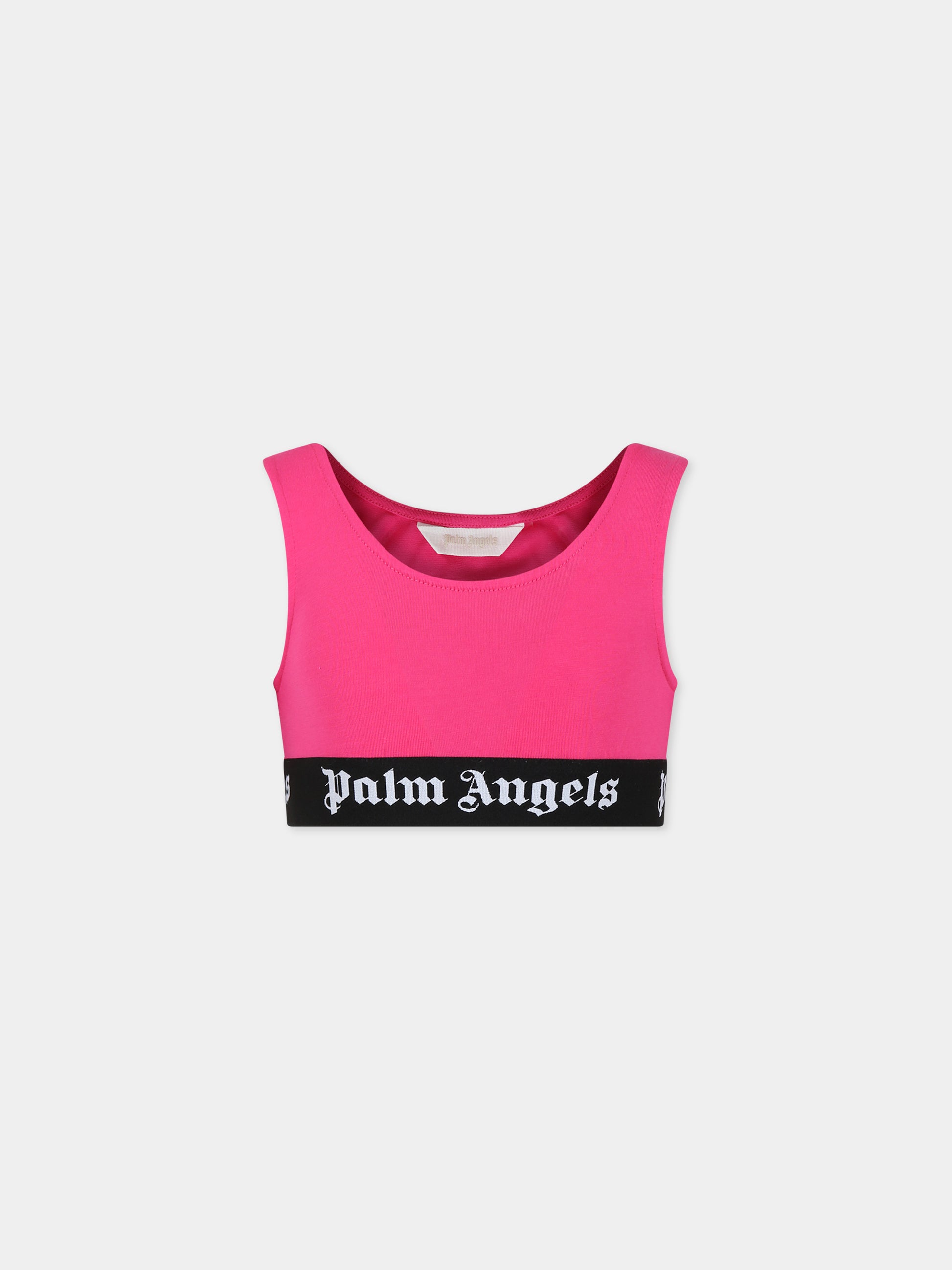 Top fucsia per bambina con logo,Palm Angels,PGAD001C99JER0013210