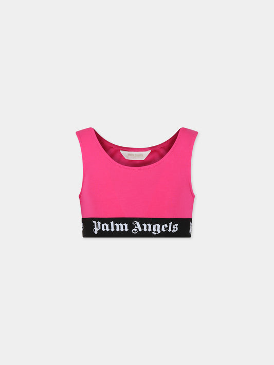 Top fucsia per bambina con logo,Palm Angels,PGAD001C99JER0013210