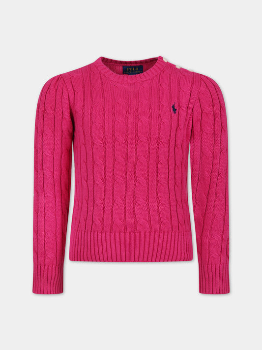 Maglione fucsia per bambina con logo,Ralph Lauren Kids,901316004