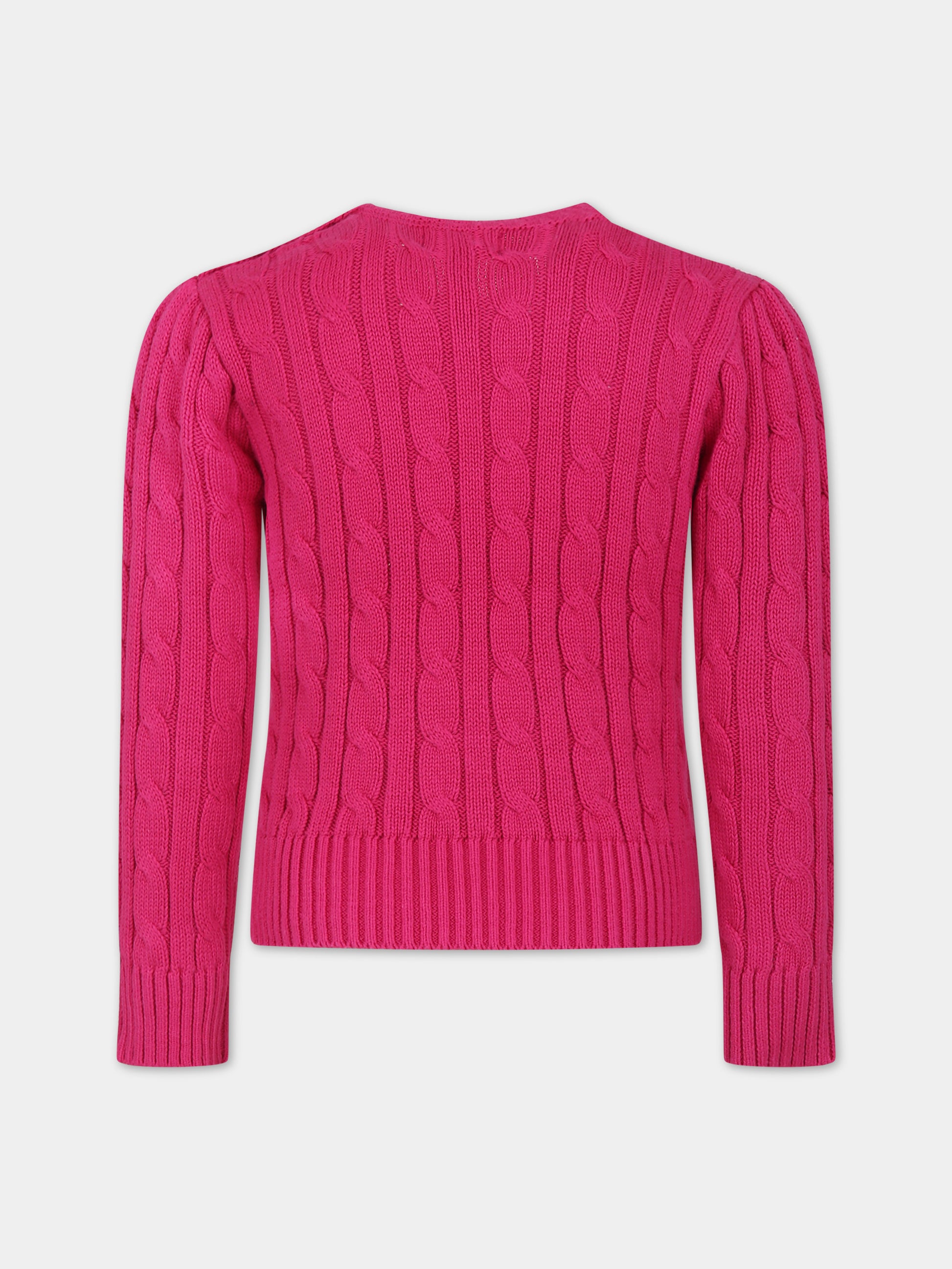 Maglione fucsia per bambina con logo,Ralph Lauren Kids,901316004