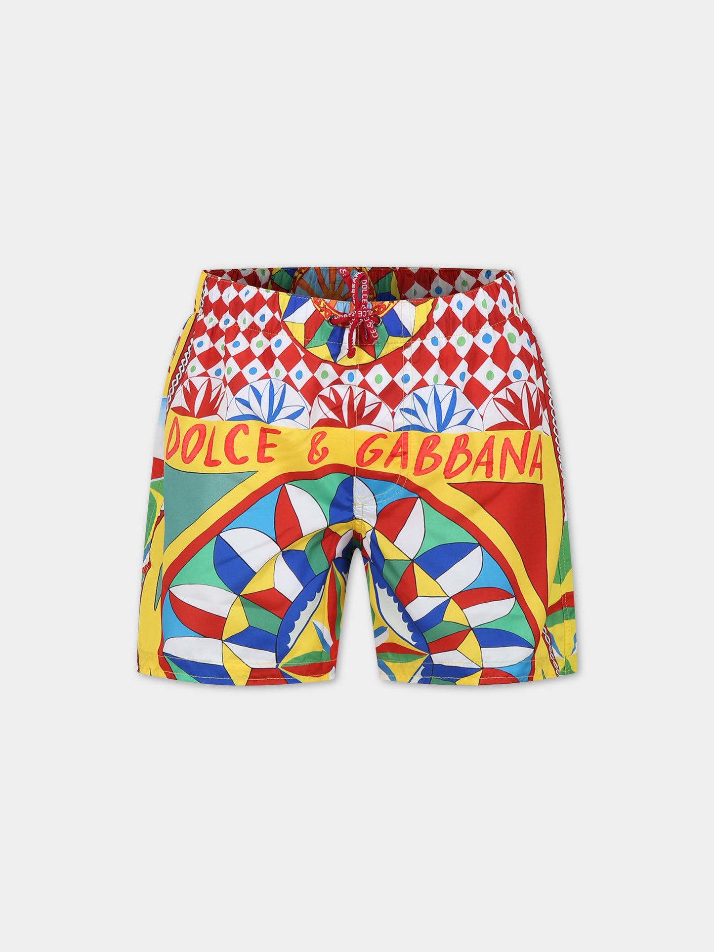 Boxer mare giallo per bambino con logo e stampa carretto,Dolce & Gabbana Kids,L4J842 G7J3L HH4KV