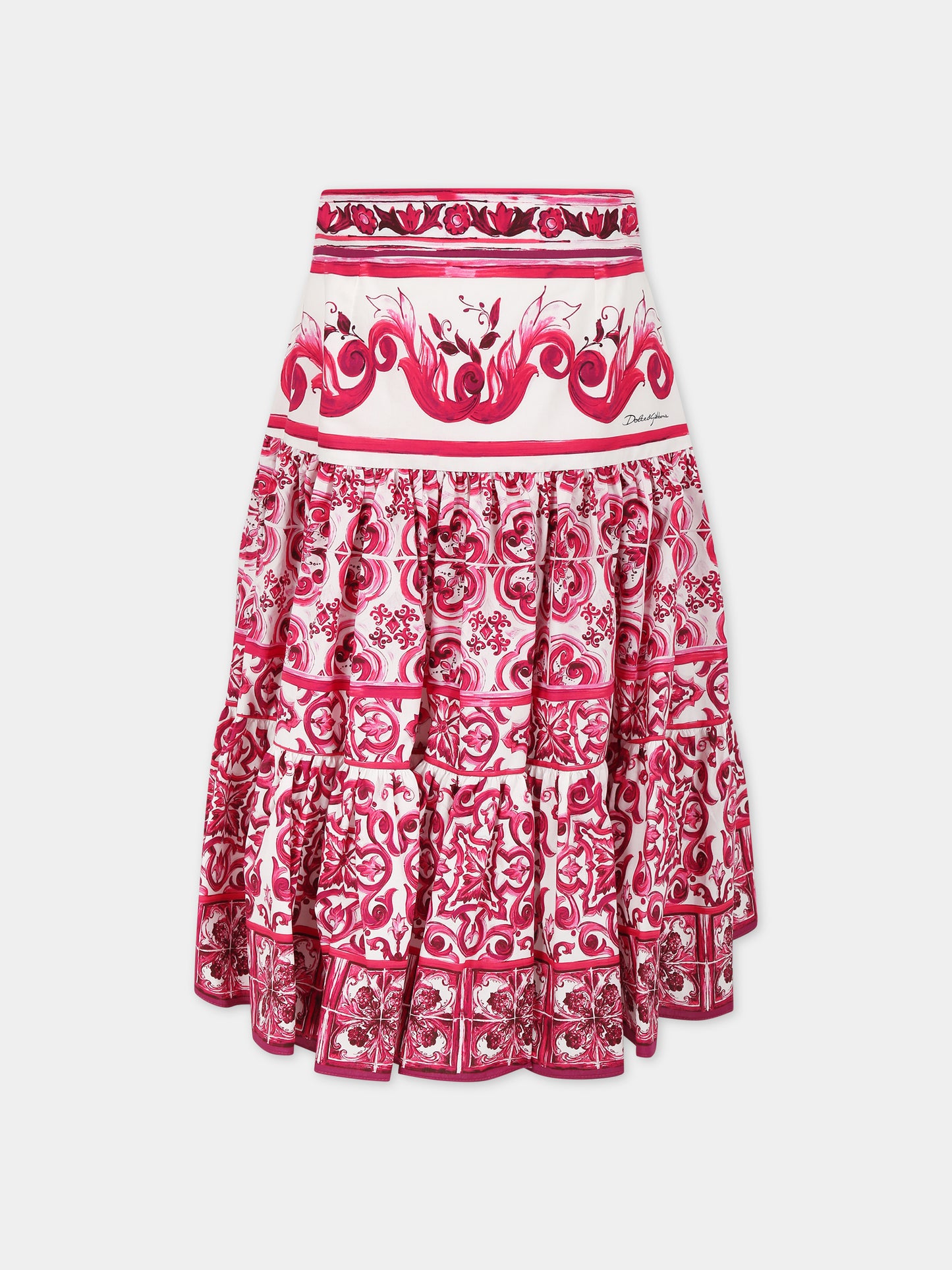 Gonna fucsia per bambina con stampa maioliche,Dolce & Gabbana Kids,L54I46 G7EX7 HE3TN
