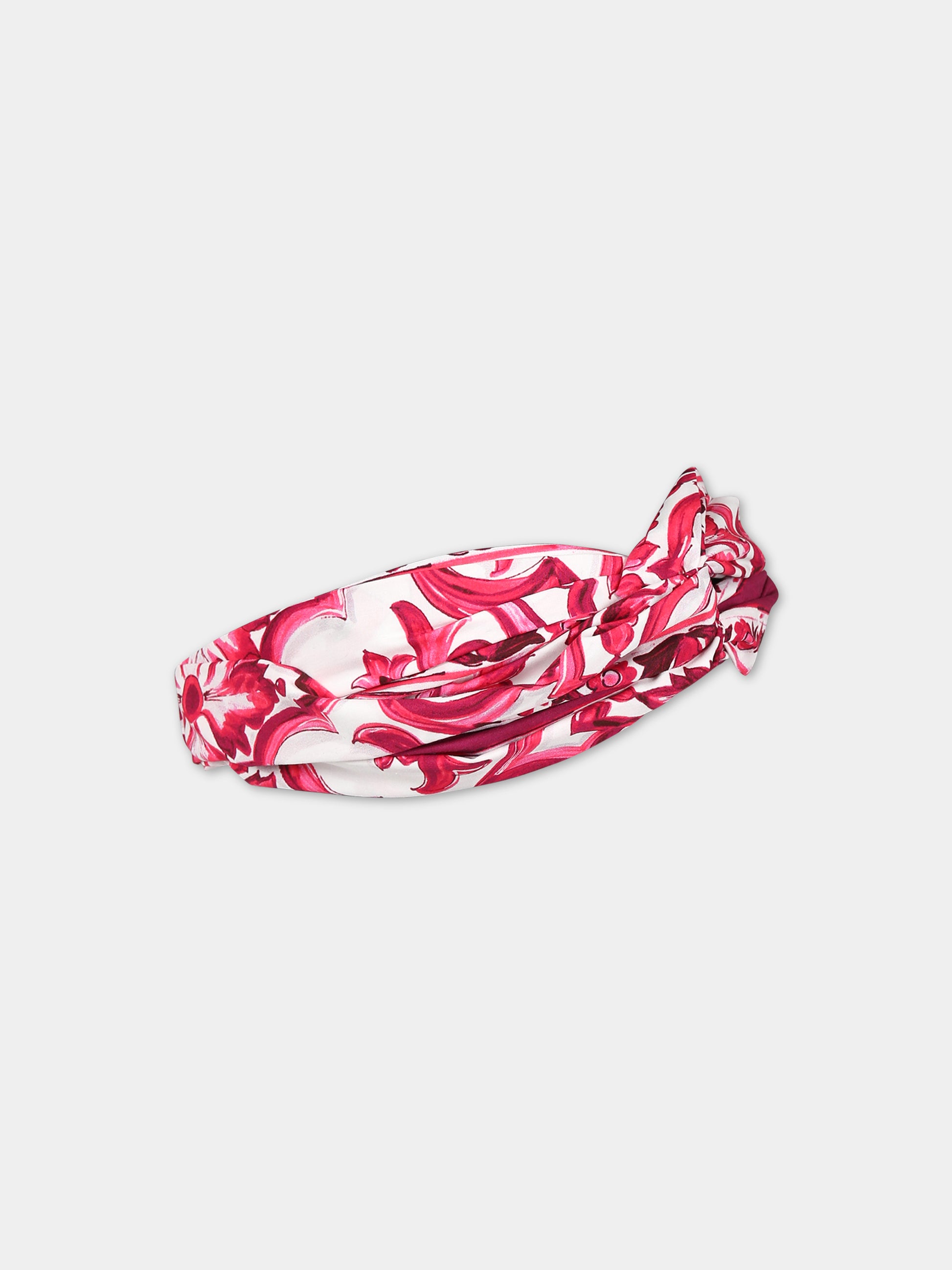 Fascia fucsia per bambina con stampa maioliche,Dolce & Gabbana Kids,LB5H09 G7EW9 HE3TN