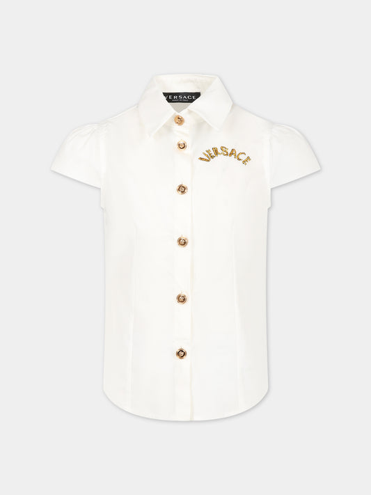 Camicia bianca per bambina con logo,Versace,1000193 1A08126 2W110