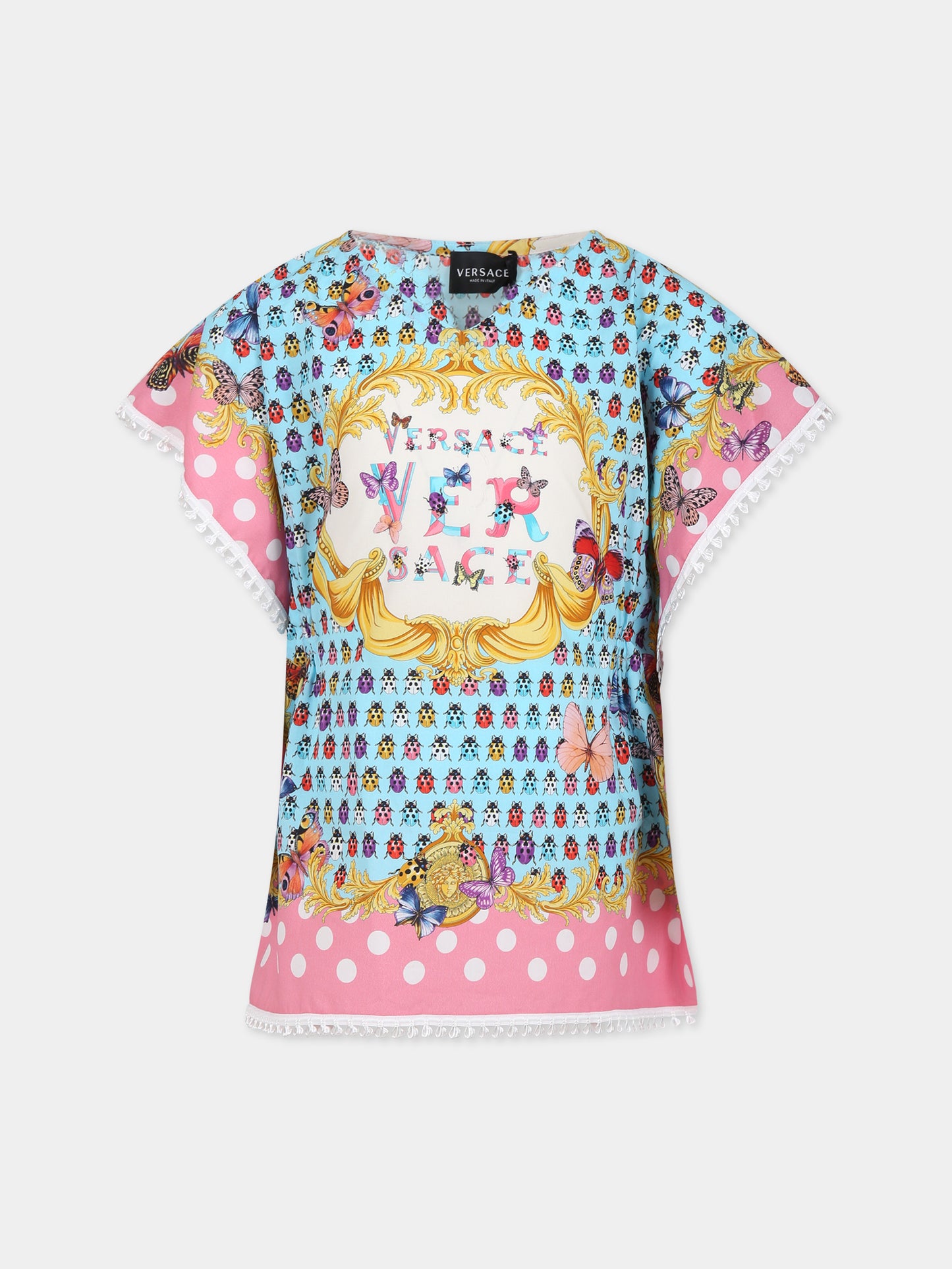 Copricostume celeste per bambina con logo e pois,Versace,1005780 1A08129 5X280