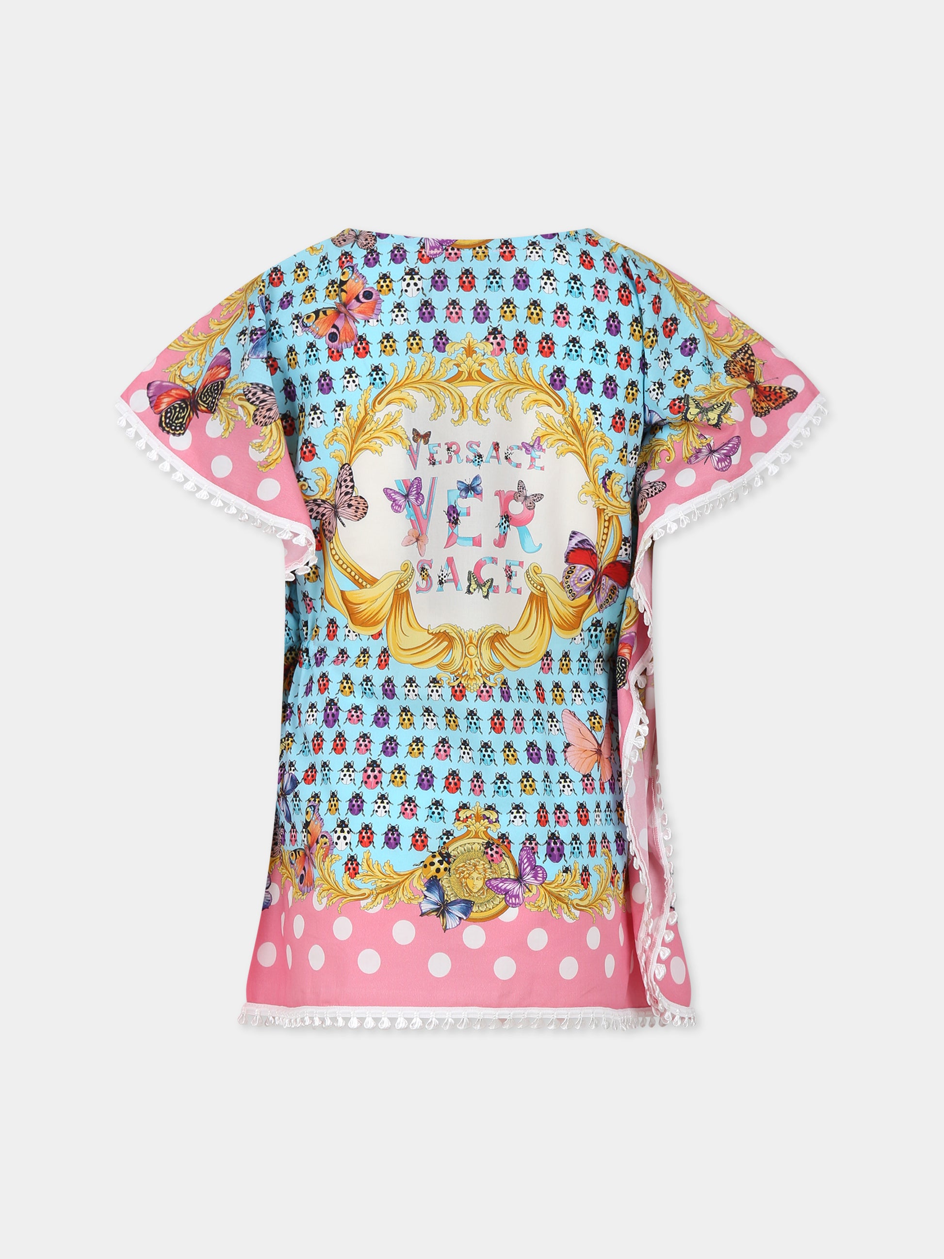 Copricostume celeste per bambina con logo e pois,Versace,1005780 1A08129 5X280