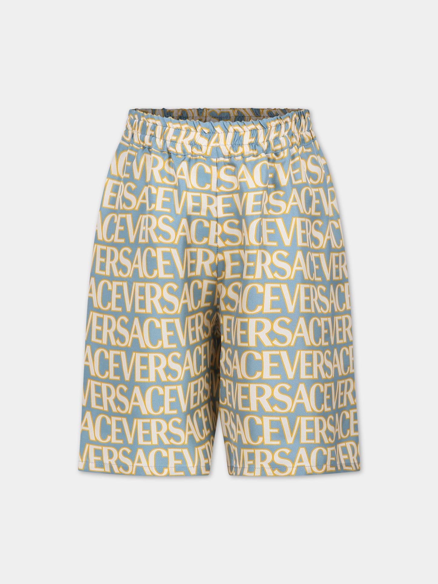 Shorts celesti per bambino con logo,Versace,1005249 1A08112 5V510