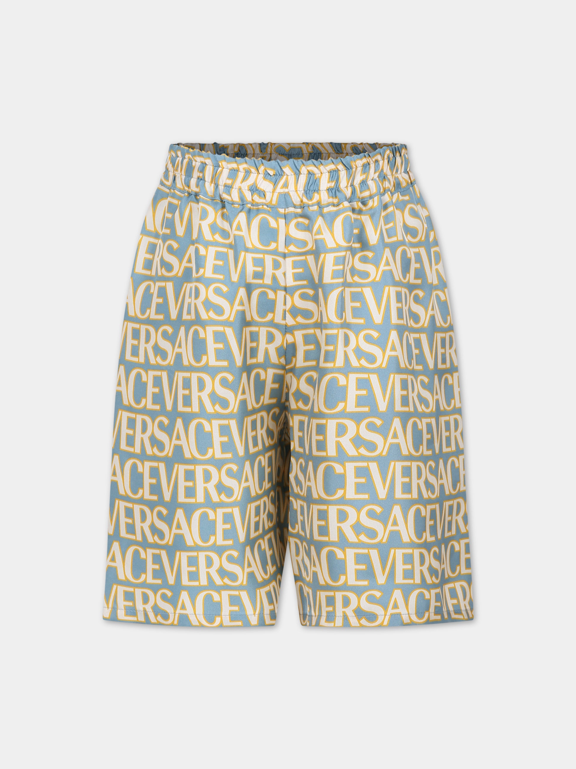 Shorts celesti per bambino con logo,Versace,1005249 1A08112 5V510