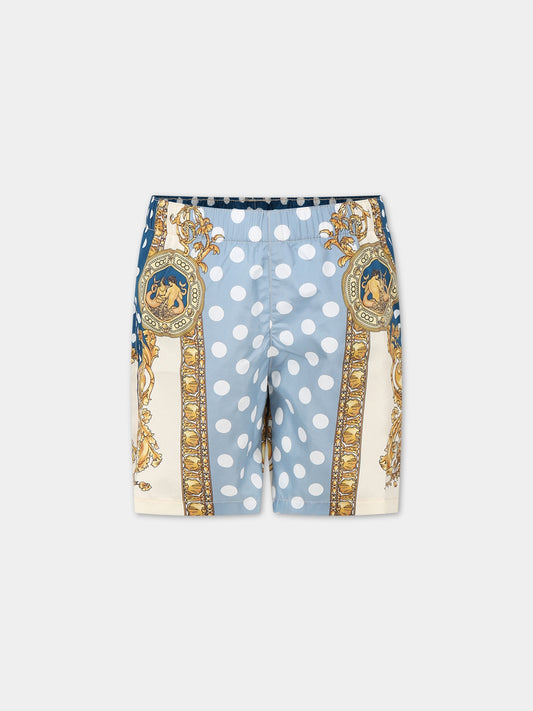 Boxer mare celeste per bambino con pois e logo,Versace,1000271 1A08111 5V510