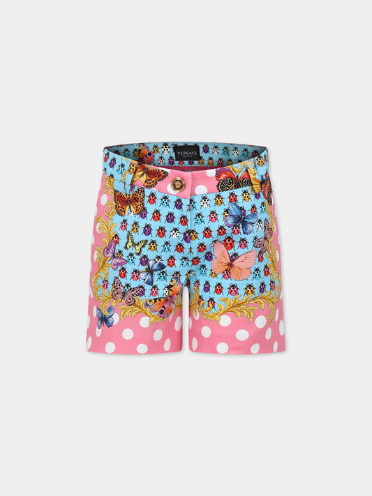 Shorts celesti per bambina con pois,Versace,1005221 1A08132 5X280