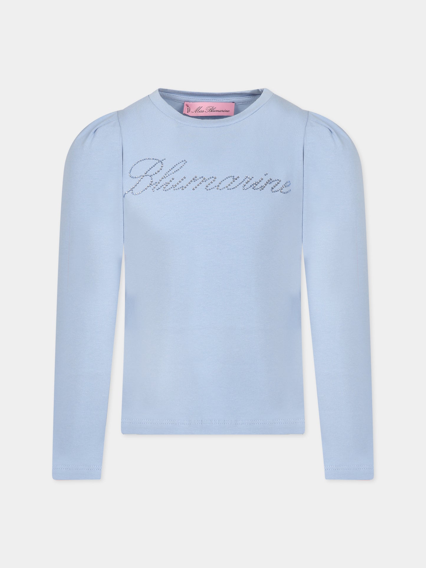 T-shirt celeste per bambina con logo,Blumarine Baby,IF3093 X0519