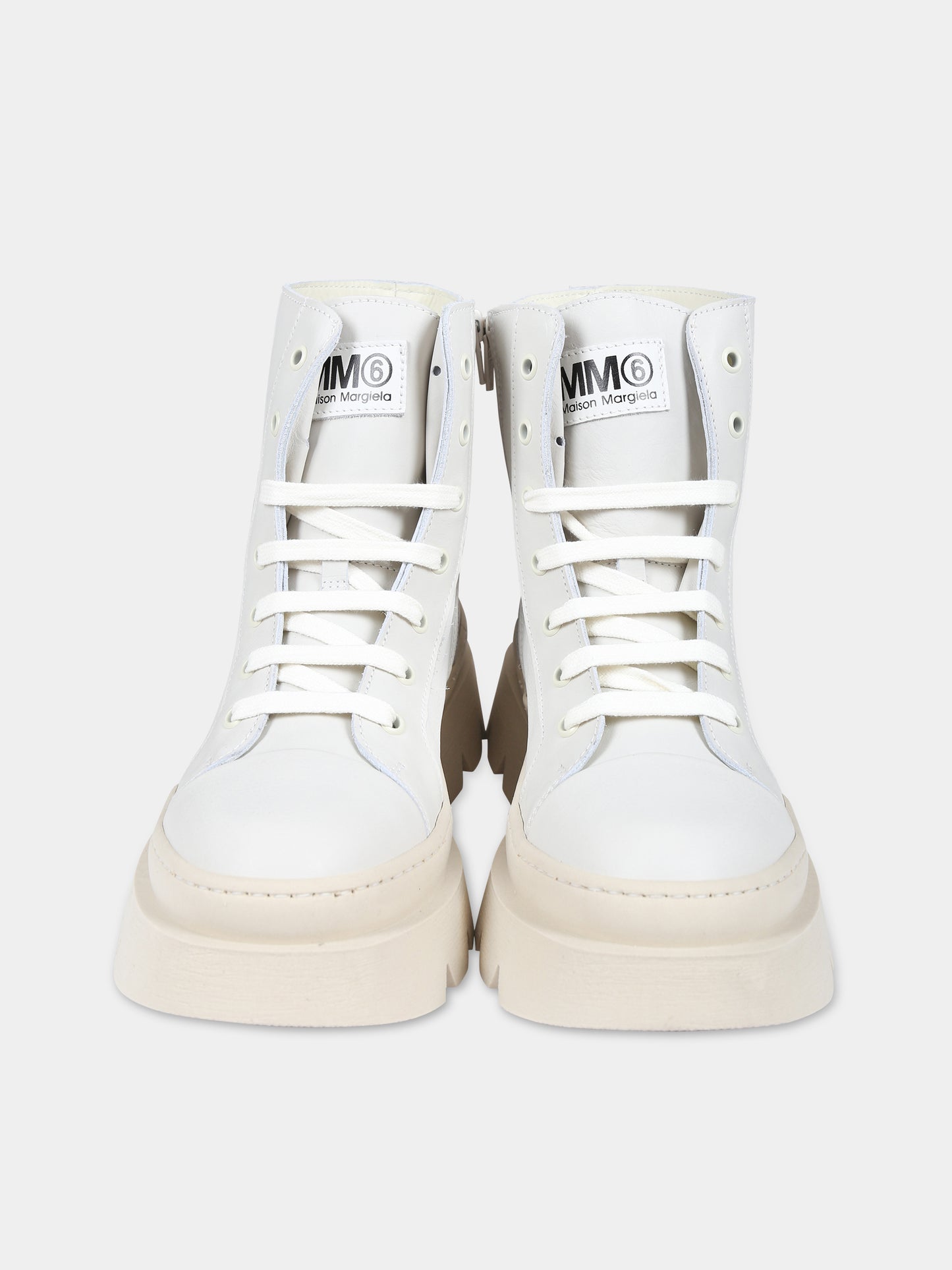 Anfibi avorio per bambina con logo,Mm6 Maison Margiela,75043 1