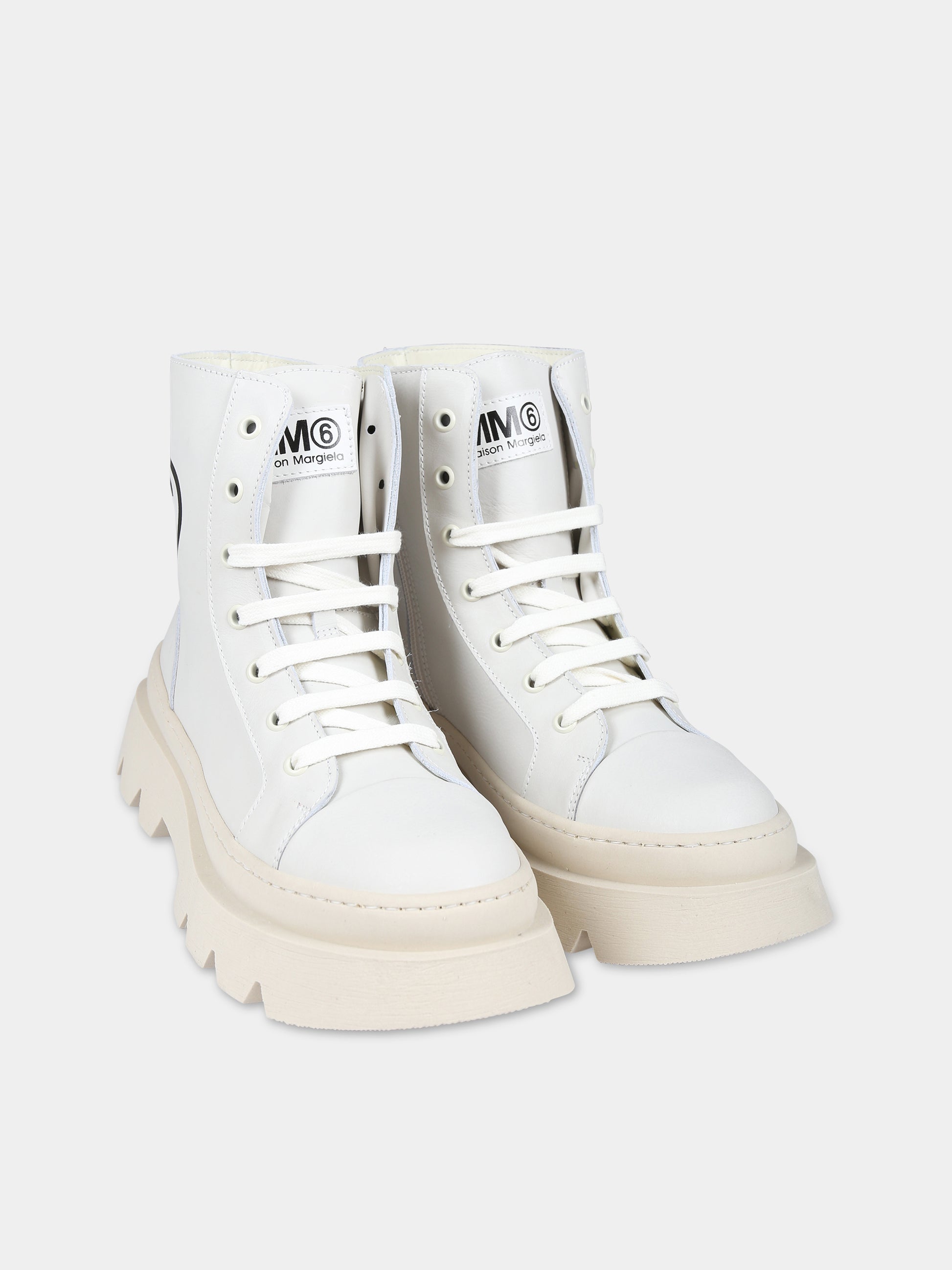 Anfibi avorio per bambina con logo,Mm6 Maison Margiela,75043 1