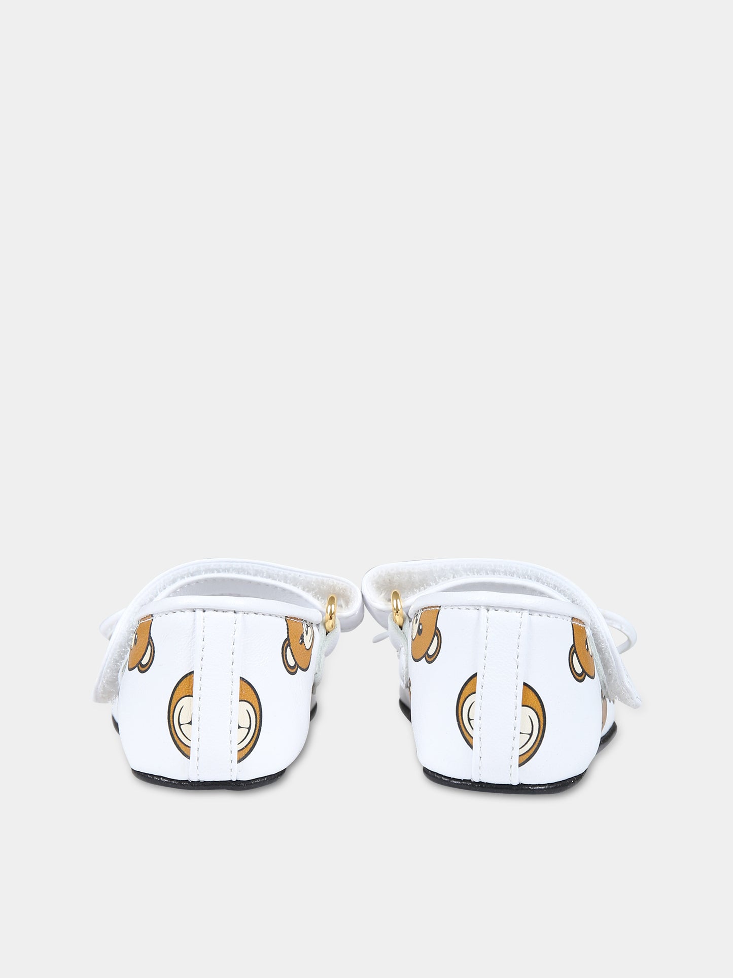 Ballerine bianche per neonata con logo e Teddy Bear,Moschino Kids,75802 1