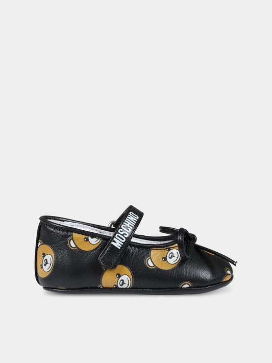 Ballerine nere per neonata con logo e Teddy Bear,Moschino Kids,75802 75810 1