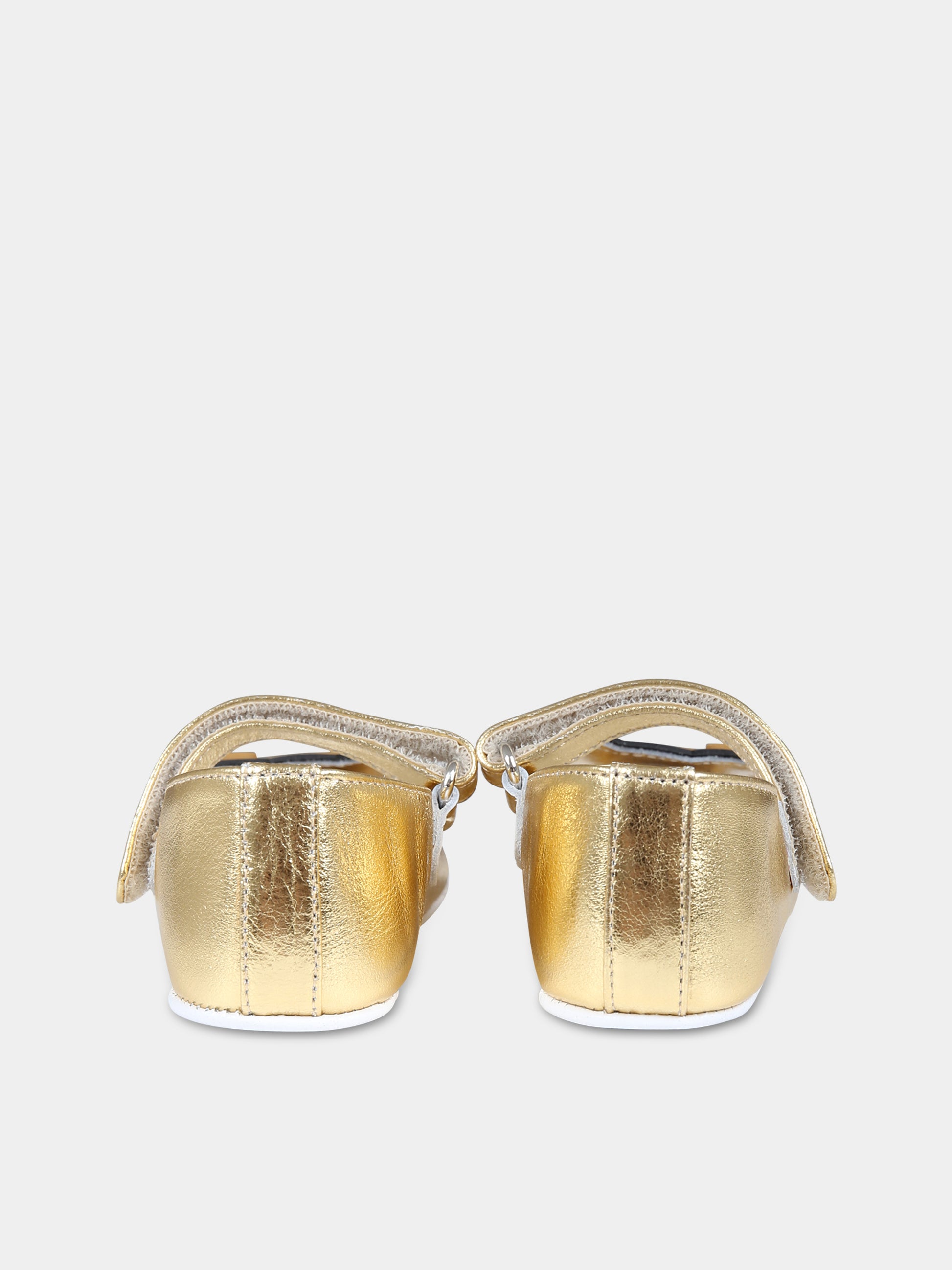 Ballerine oro per neonata con logo e Teddy Bear,Moschino Kids,75805 1
