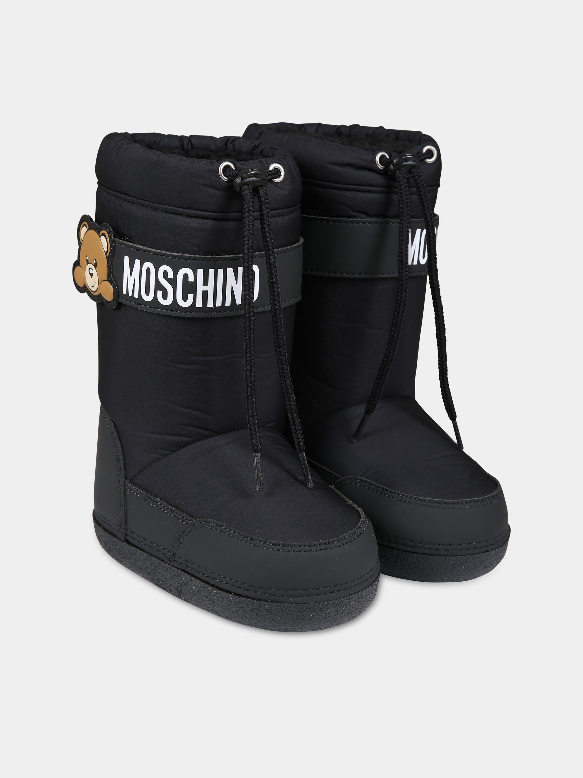 Stivali neri per bambina con Teddy Bear e logo,Moschino Kids,76104 1