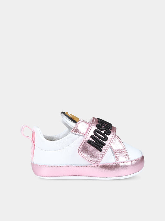 Sneakers rosa per neonata con Teddy bear e logo,Moschino Kids,75821 1