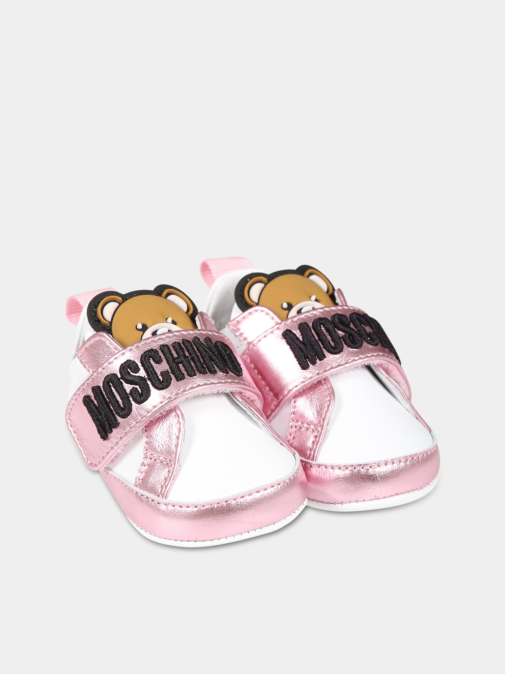 Sneakers rosa per neonata con Teddy bear e logo,Moschino Kids,75821 1